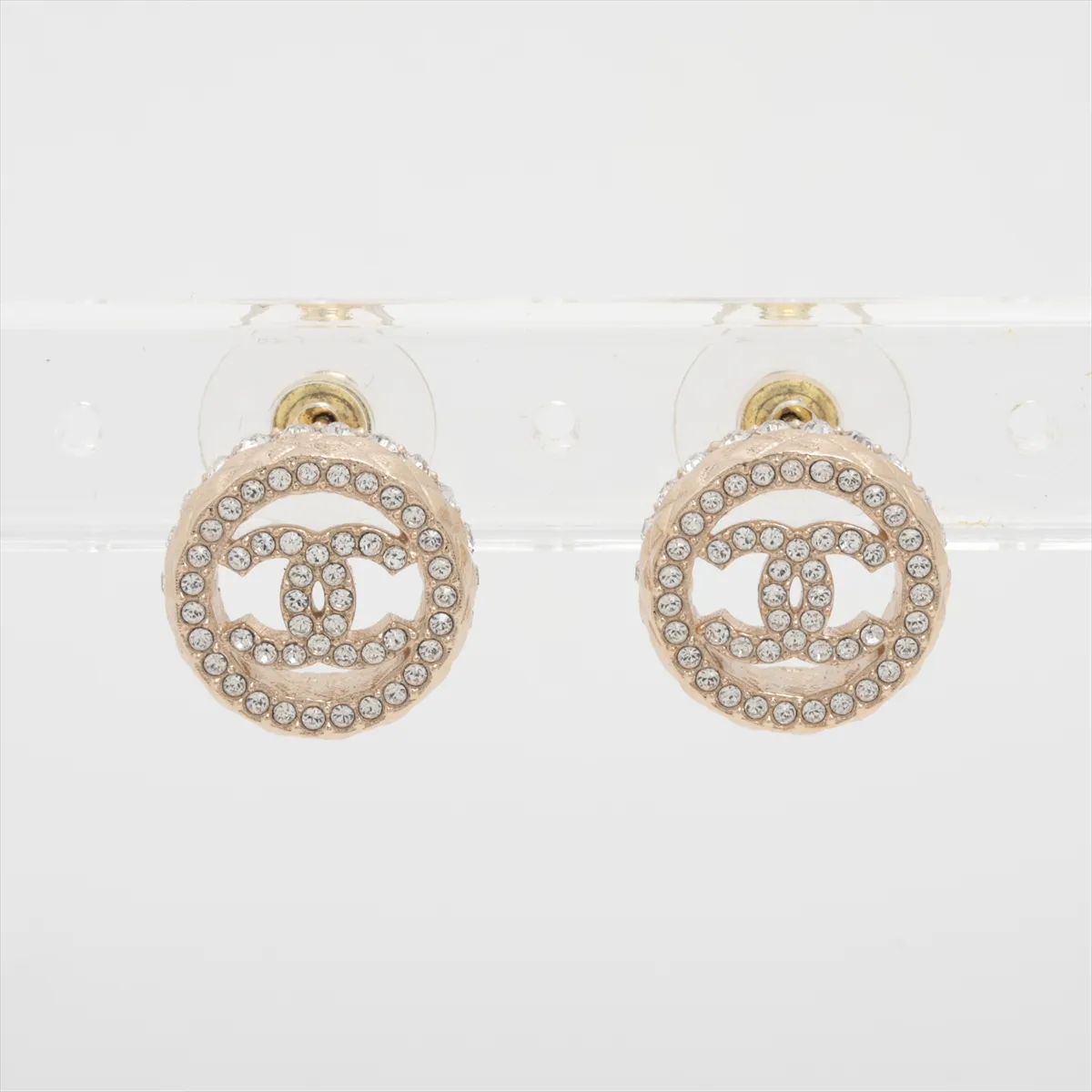 Coco Mark B22S Earrings (Pair) GP x Rhinestone Gold. Shows signs of wear,