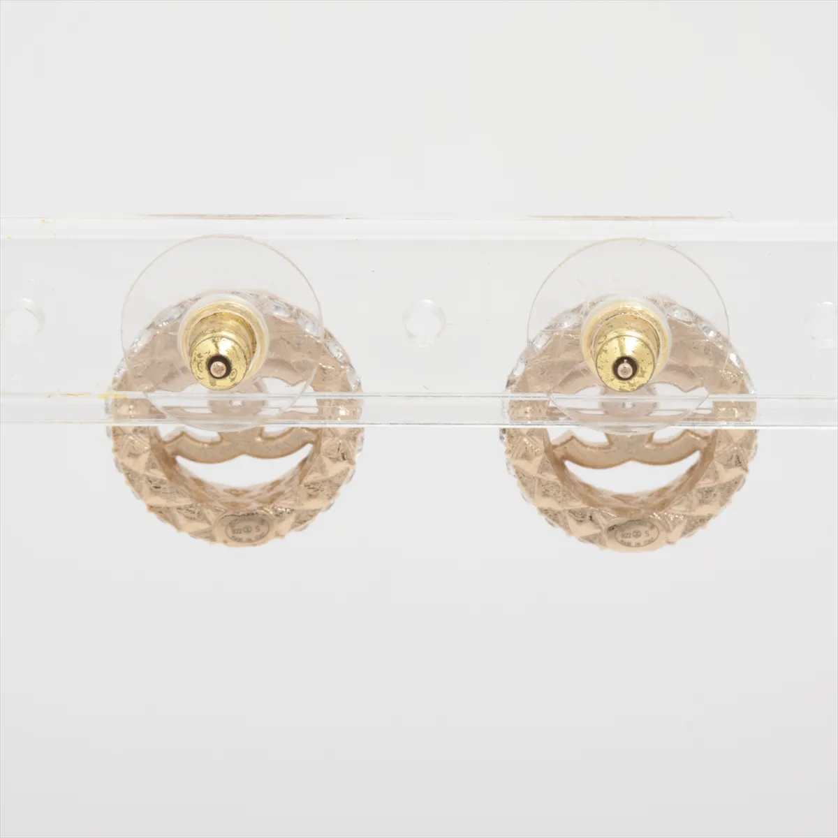 Coco Mark B22S Earrings (Pair) GP x Rhinestone Gold. Shows signs of wear, — view 2