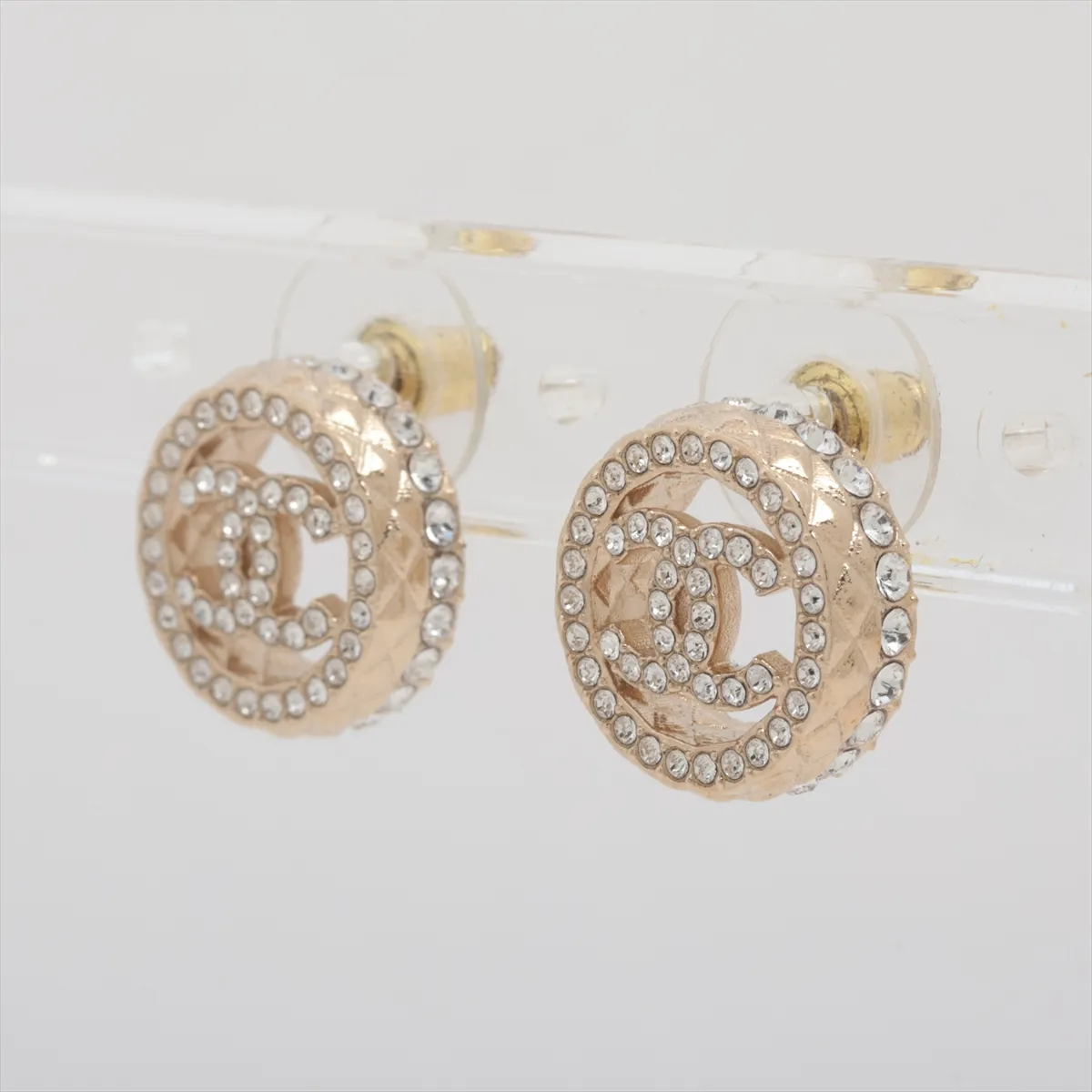 Coco Mark B22S Earrings (Pair) GP x Rhinestone Gold. Shows signs of wear, — view 3