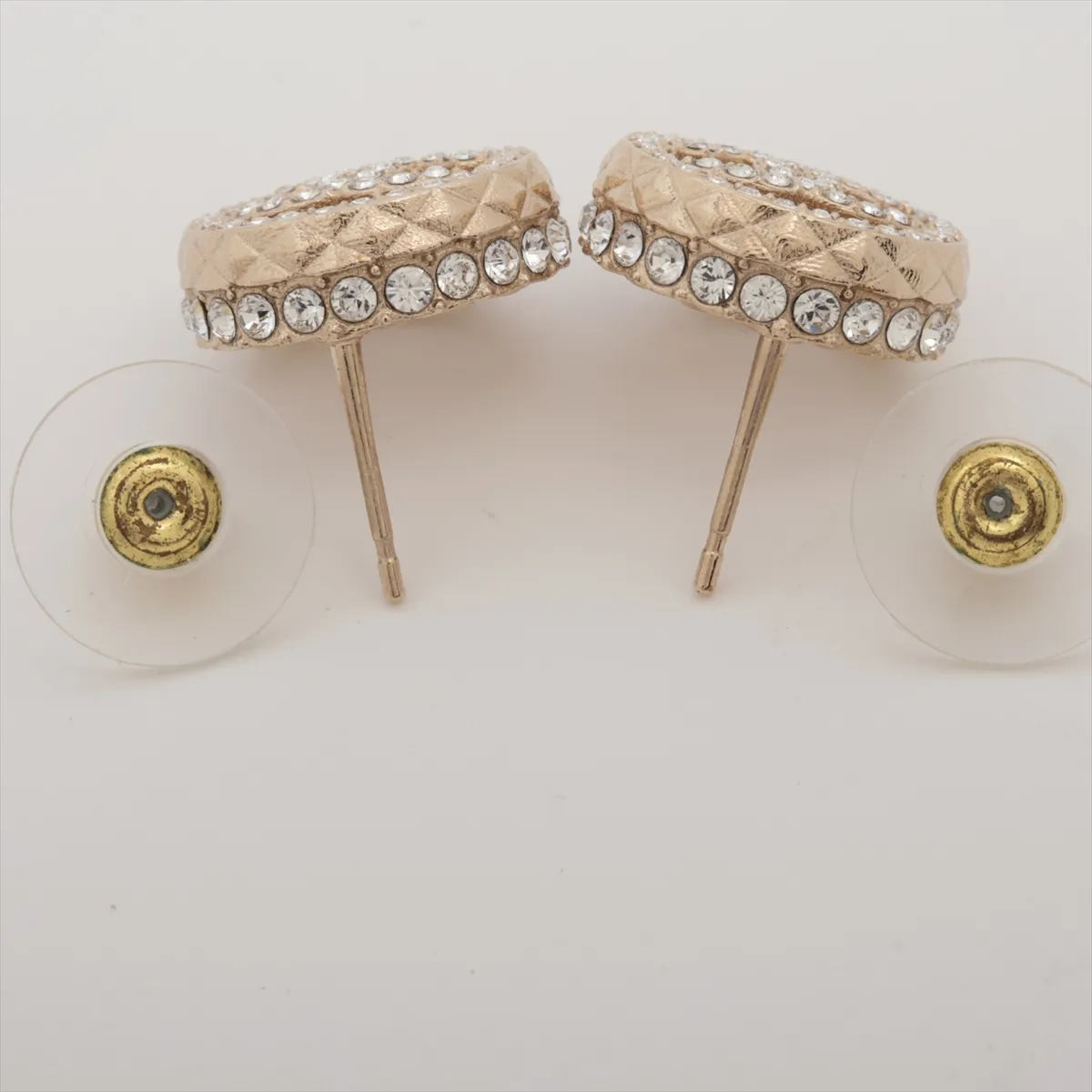 Coco Mark B22S Earrings (Pair) GP x Rhinestone Gold. Shows signs of wear, — view 4