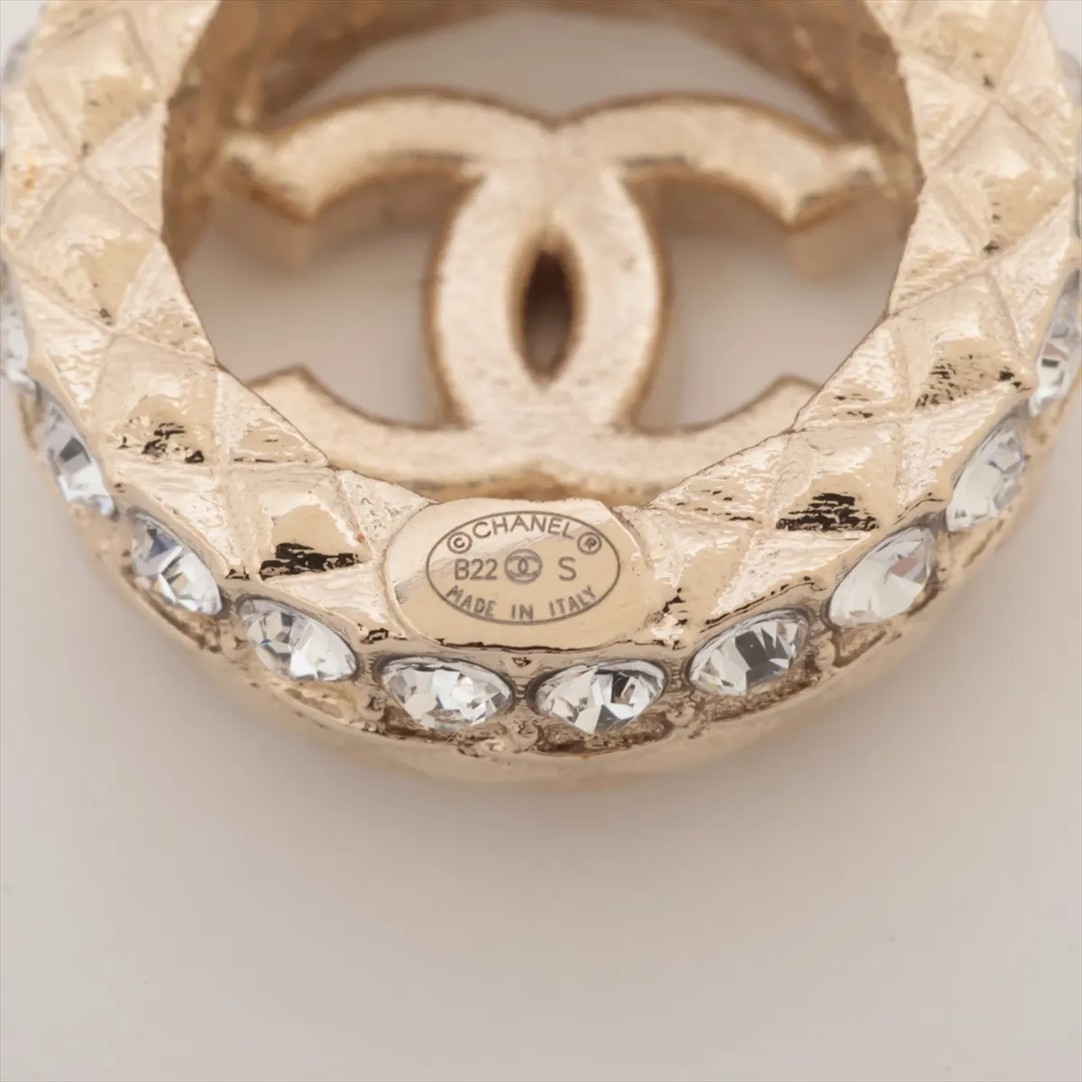 Coco Mark B22S Earrings (Pair) GP x Rhinestone Gold. Shows signs of wear, — view 5