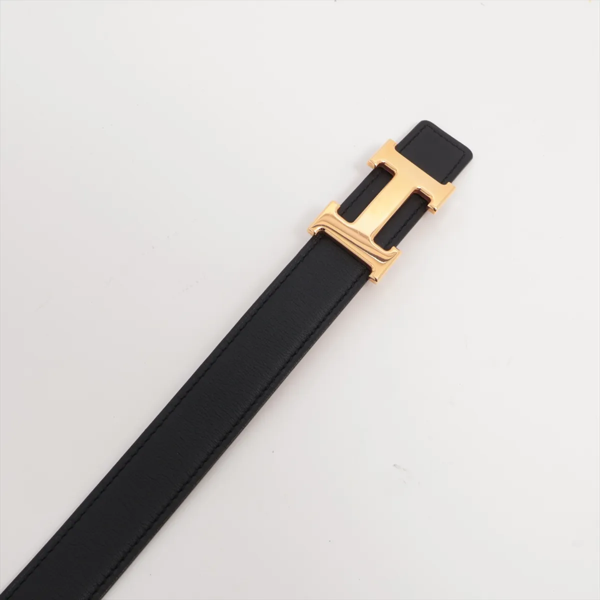 H Belt D:2019 Belt 85 Leather Black x Gold Hole Spread — view 2