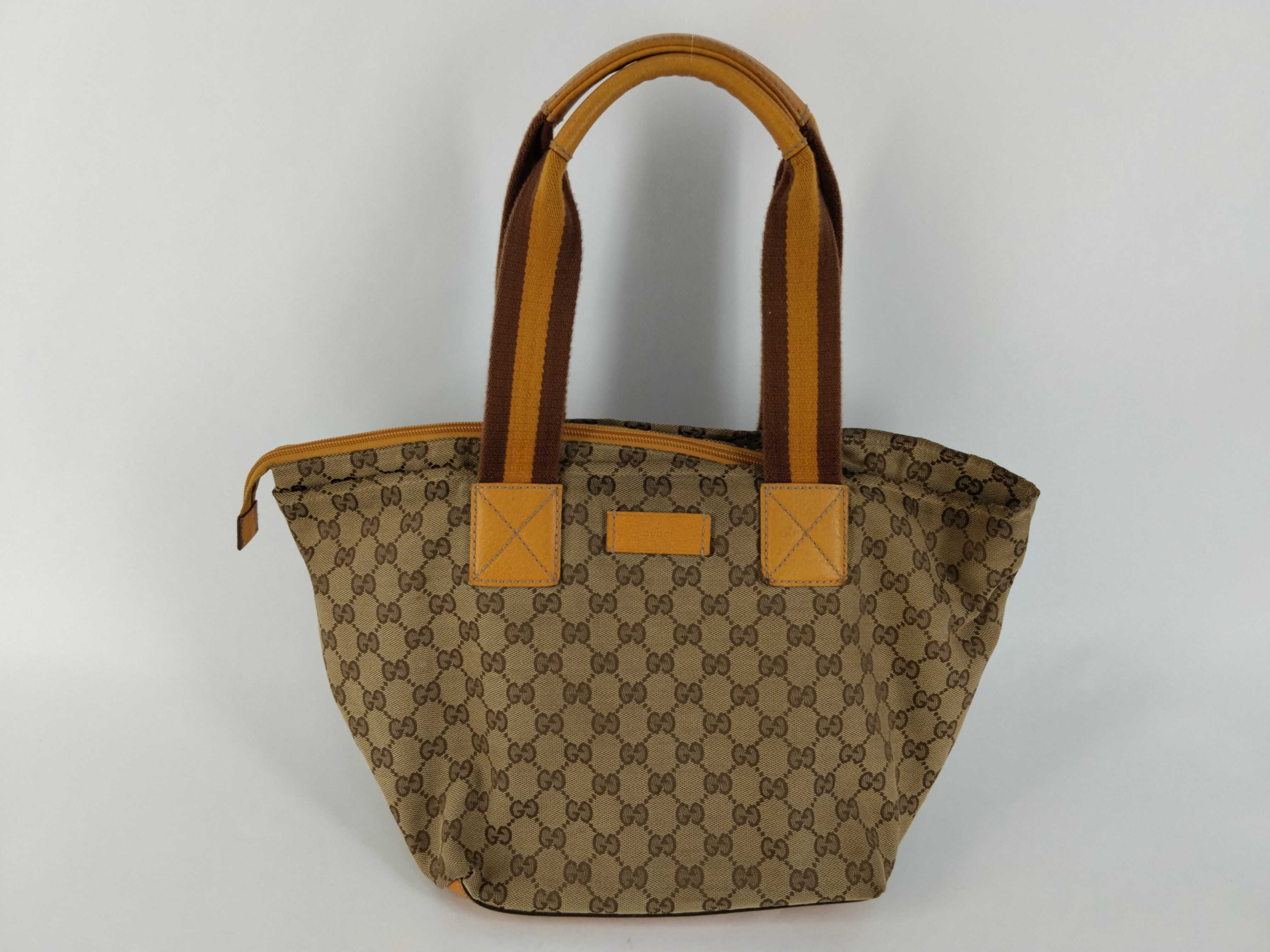 GG Canvas Tote Bag, Leather, Brown (131230)