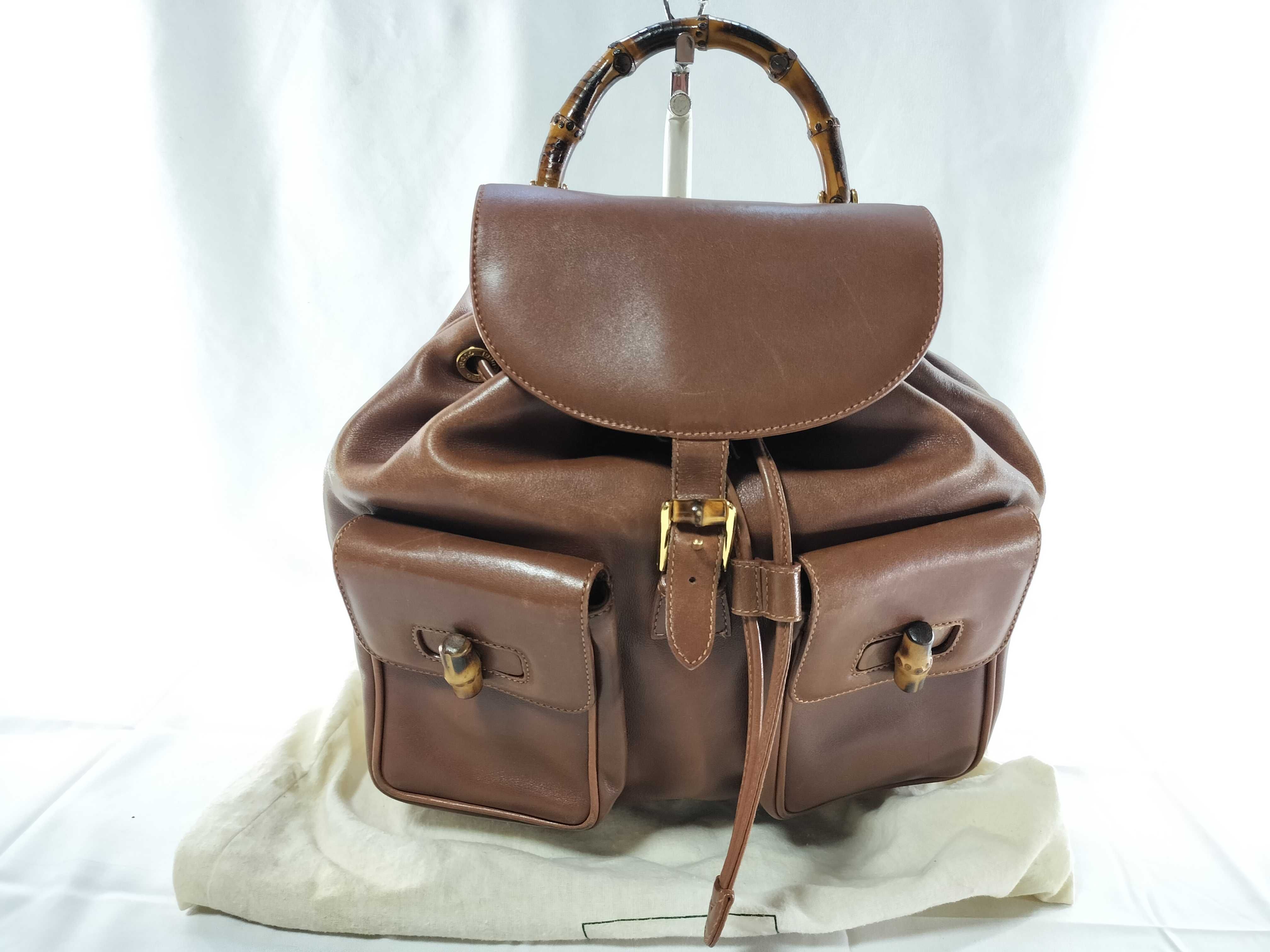 Bamboo 003-2058-0016 Leather Bamboo Backpack Brown Gold Hardware Backpack
