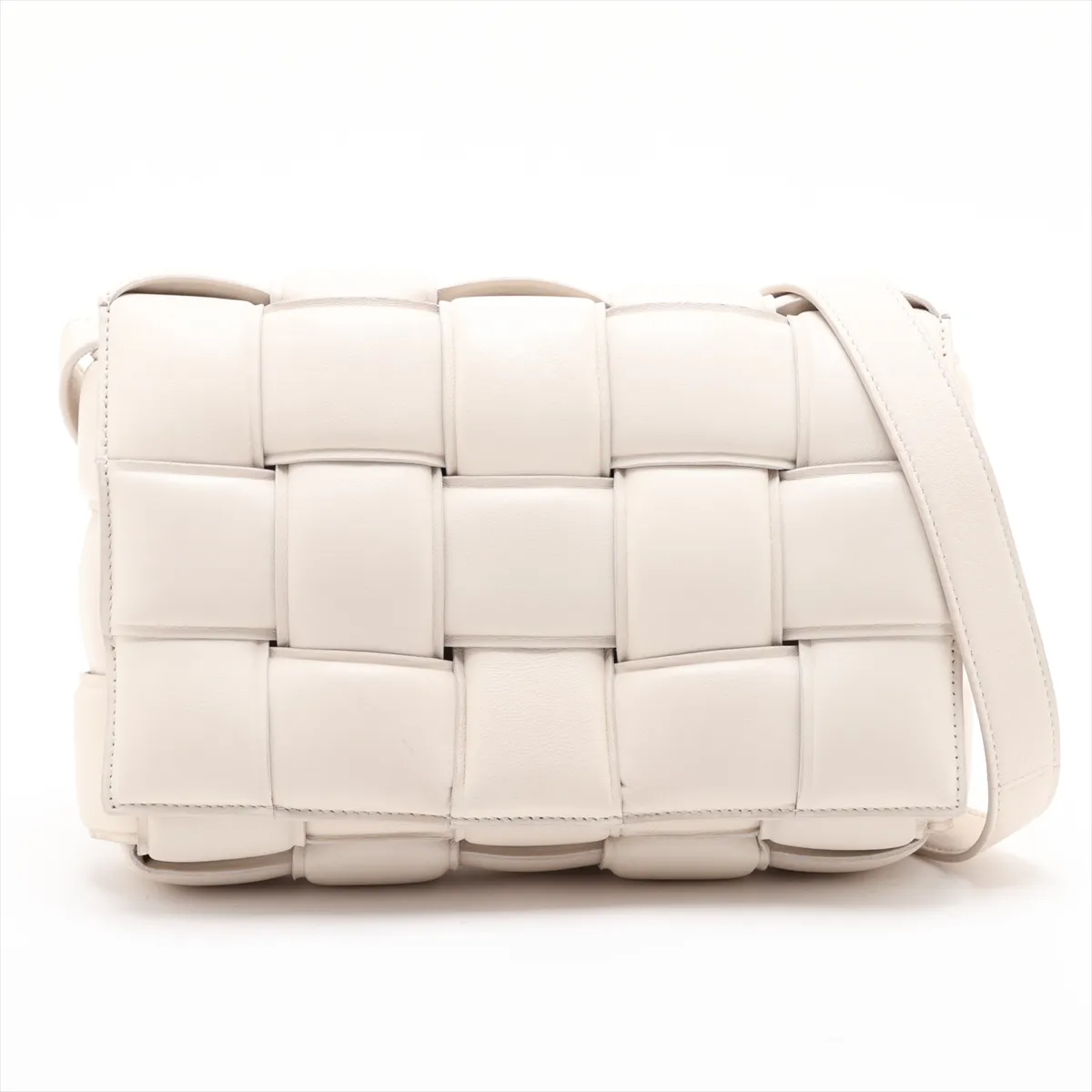 Maxi Intrecciato Padded Cassette Leather Shoulder Bag, White