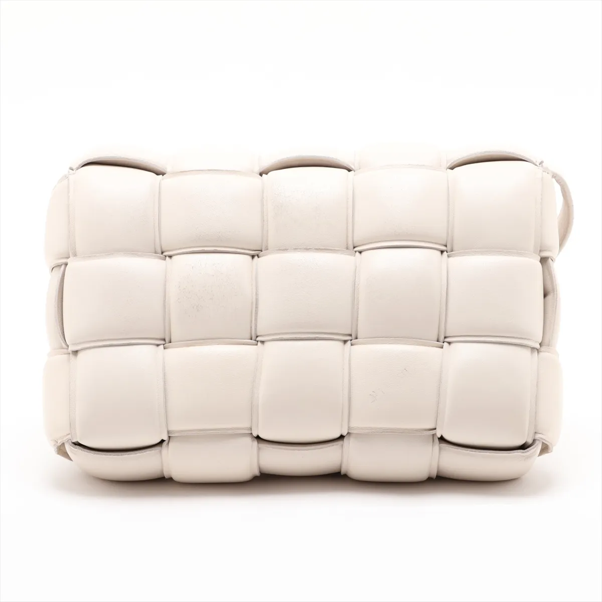Maxi Intrecciato Padded Cassette Leather Shoulder Bag, White — view 2