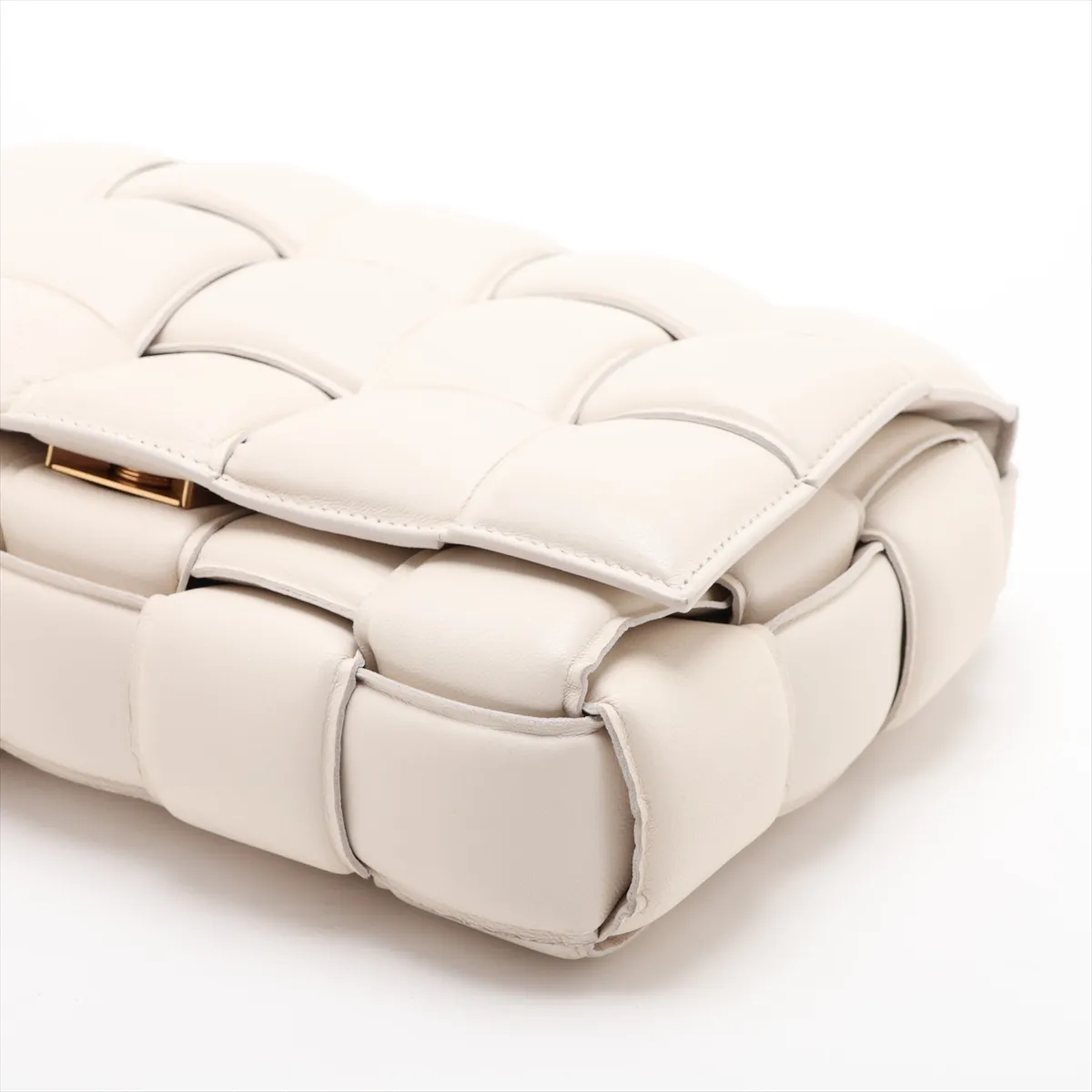 Maxi Intrecciato Padded Cassette Leather Shoulder Bag, White — view 3