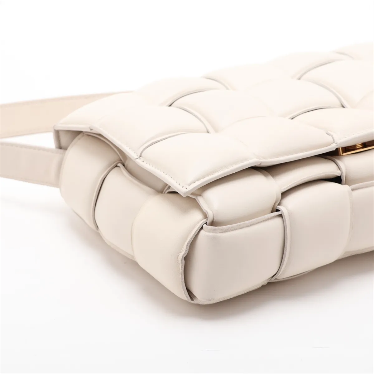 Maxi Intrecciato Padded Cassette Leather Shoulder Bag, White — view 4