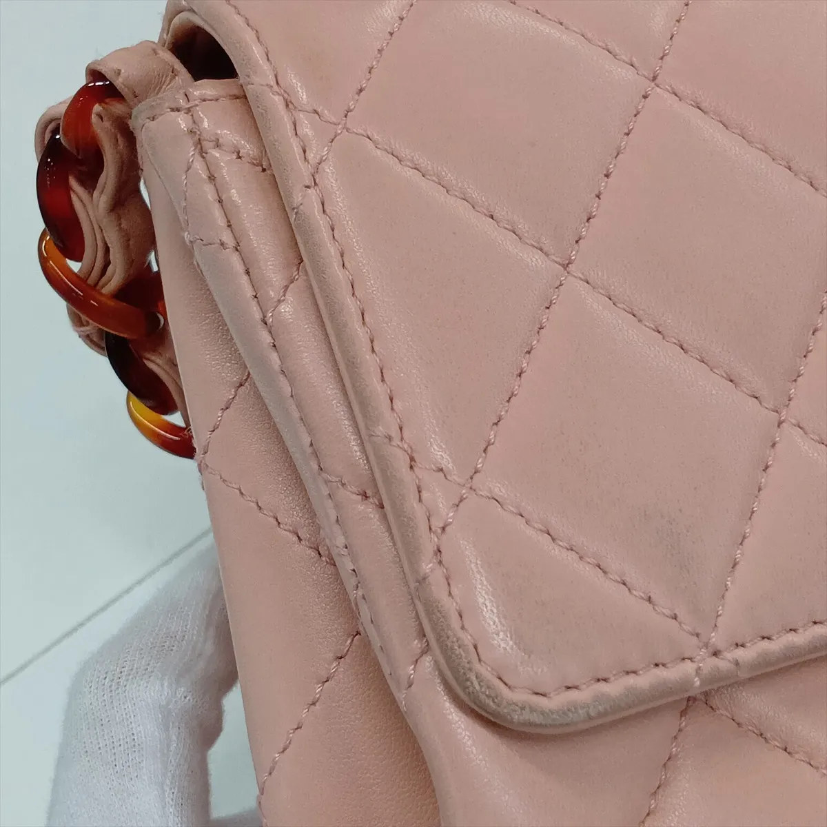 Matelassé Lambskin Chain Shoulder Bag, Tortoiseshell Pink with Pink Hardware, 5351618, Series 5 — view 13