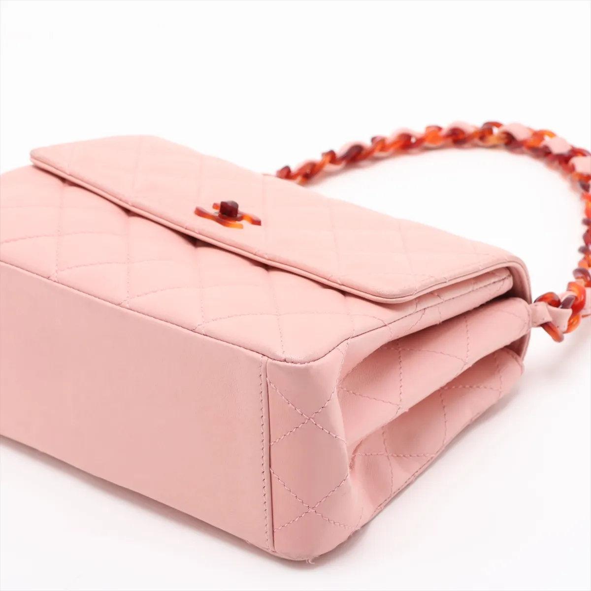 Matelassé Lambskin Chain Shoulder Bag, Tortoiseshell Pink with Pink Hardware, 5351618, Series 5 — view 3