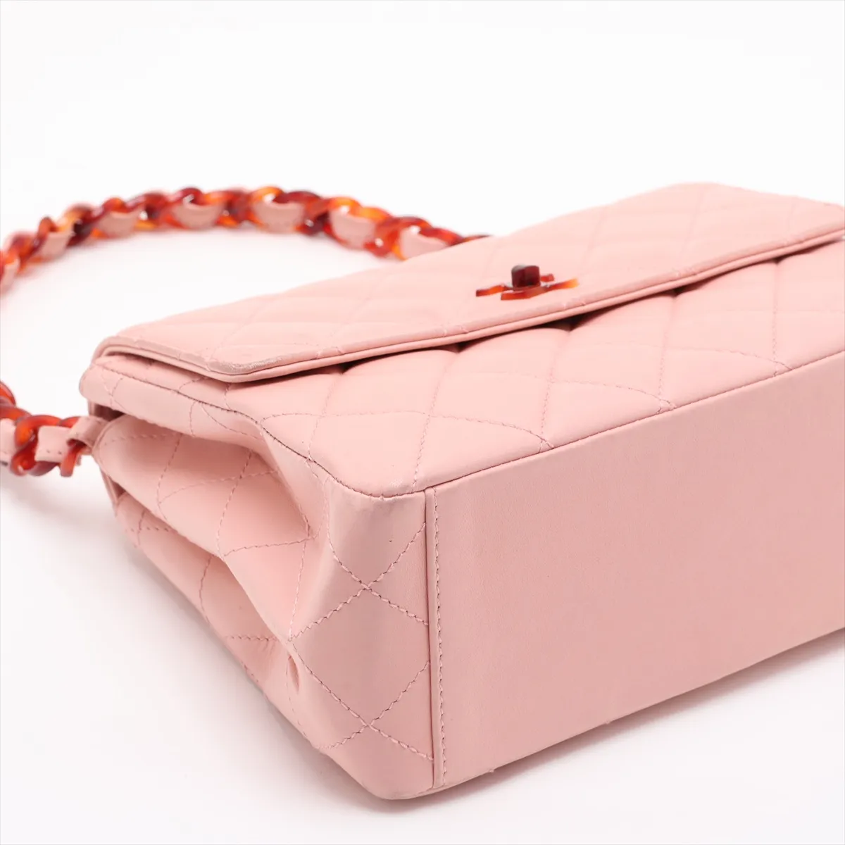 Matelassé Lambskin Chain Shoulder Bag, Tortoiseshell Pink with Pink Hardware, 5351618, Series 5 — view 4