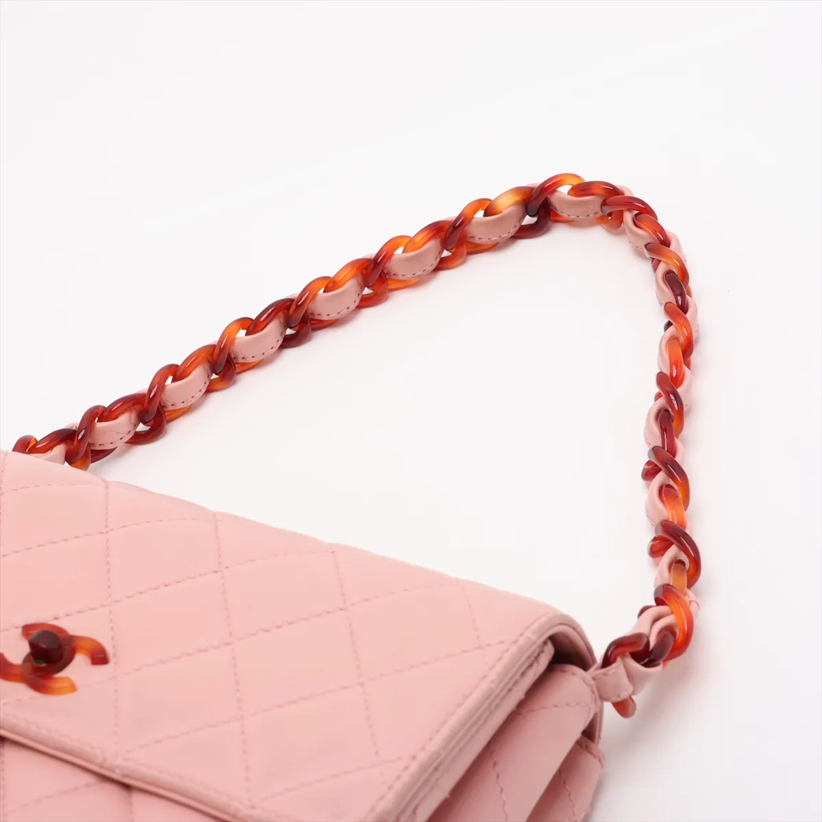 Matelassé Lambskin Chain Shoulder Bag, Tortoiseshell Pink with Pink Hardware, 5351618, Series 5 — view 5