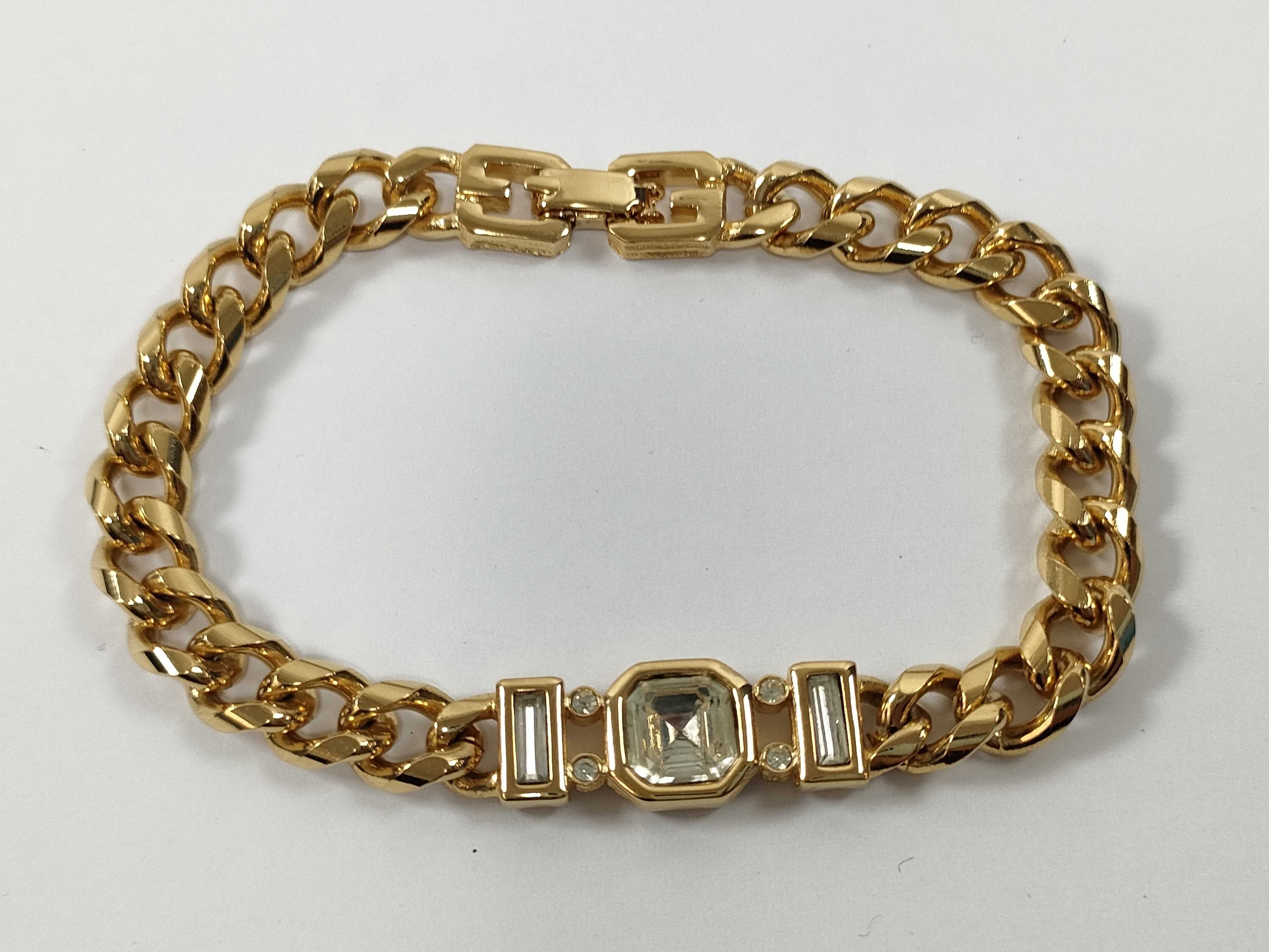 Rhinestone Curb Chain Gold Bracelet (Bracelet/Bangle)