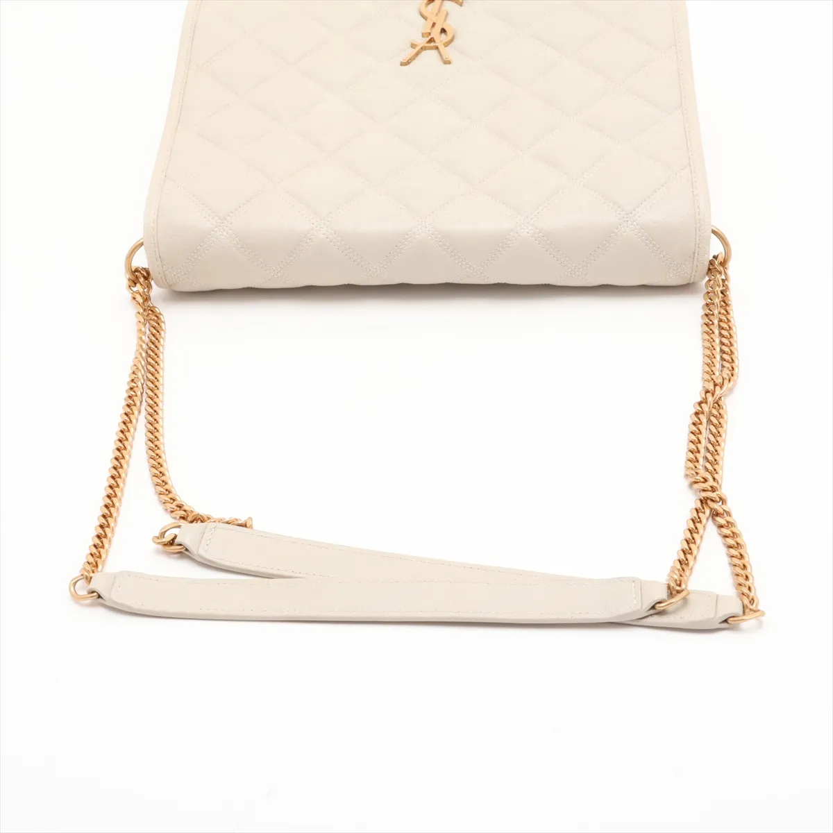 579607 Leather Chain Shoulder Bag, White — view 5