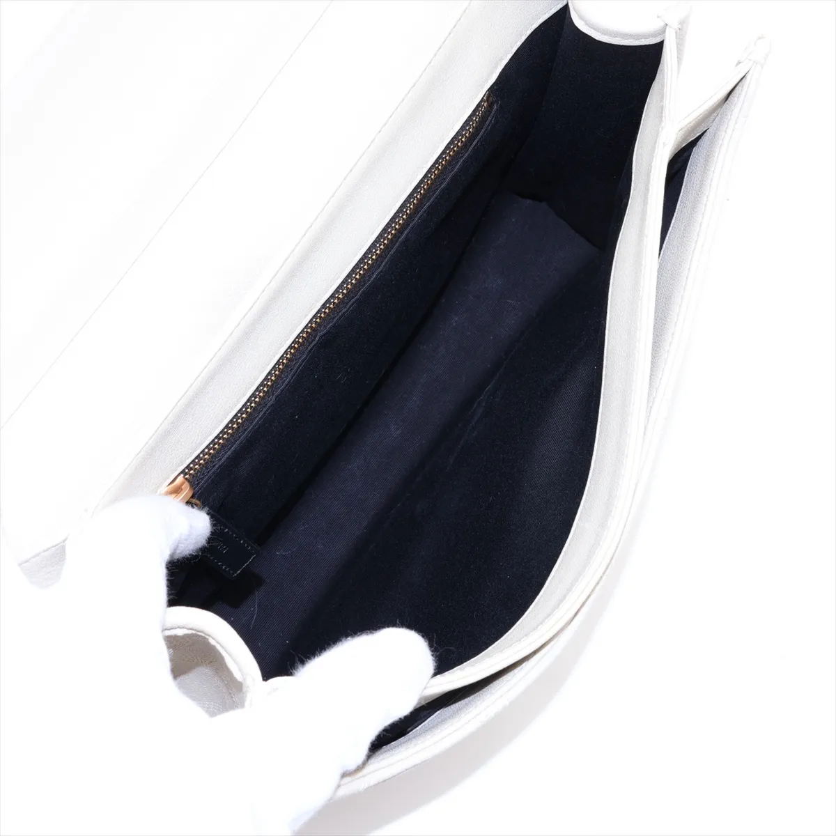 579607 Leather Chain Shoulder Bag, White — view 7