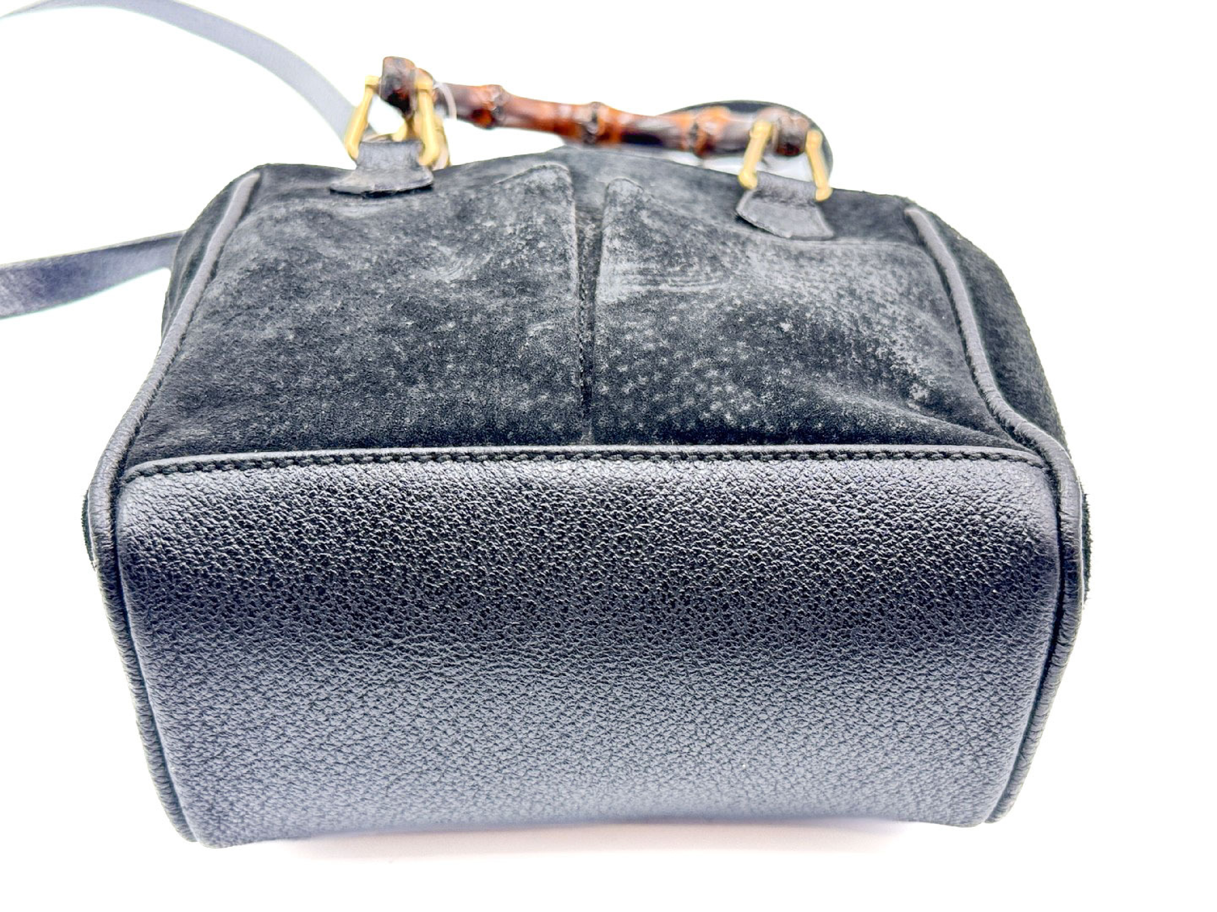 2-way bag with strap, bamboo handle, black leather, 007.2214 handbag — view 4