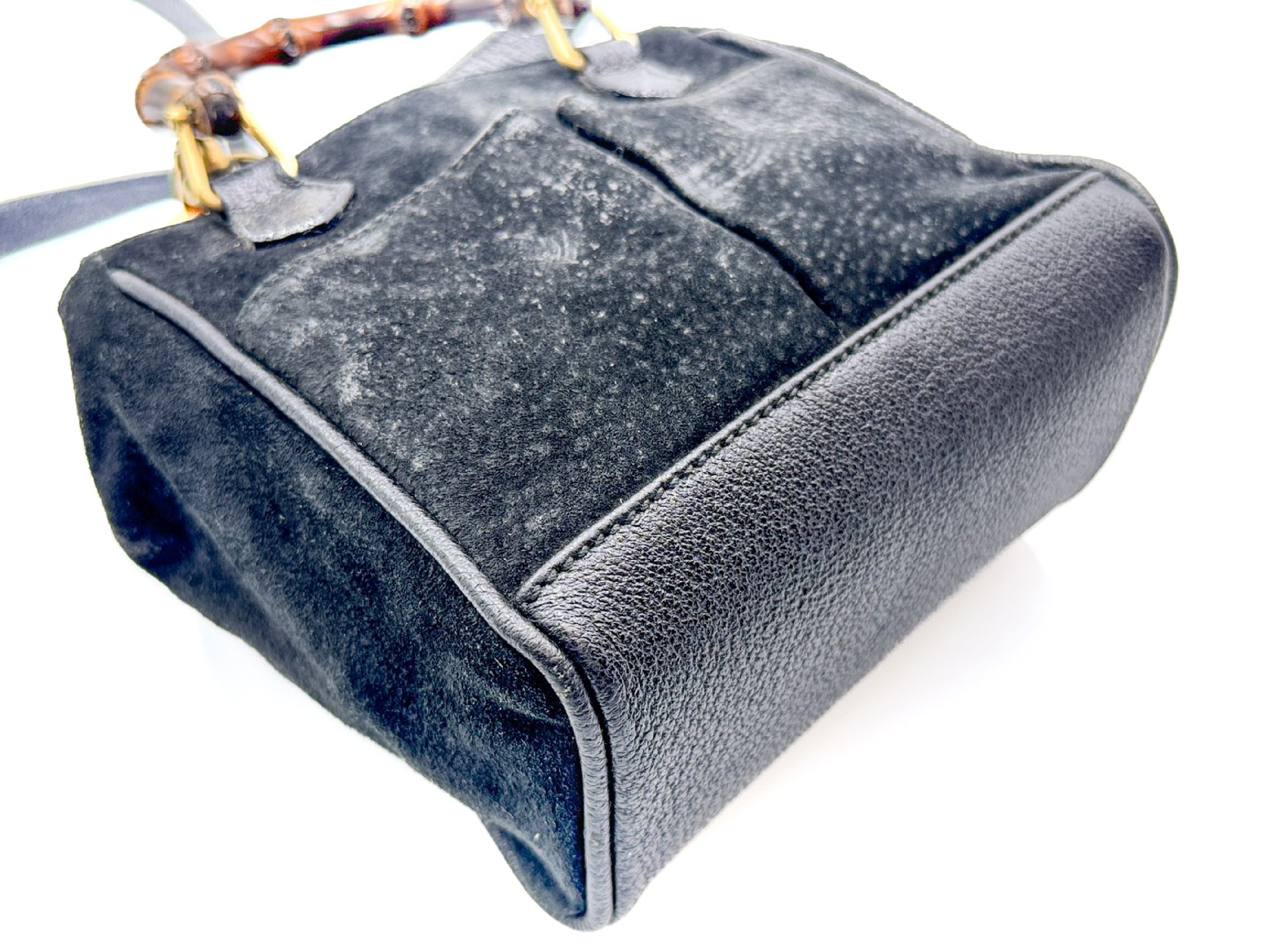 2-way bag with strap, bamboo handle, black leather, 007.2214 handbag — view 5