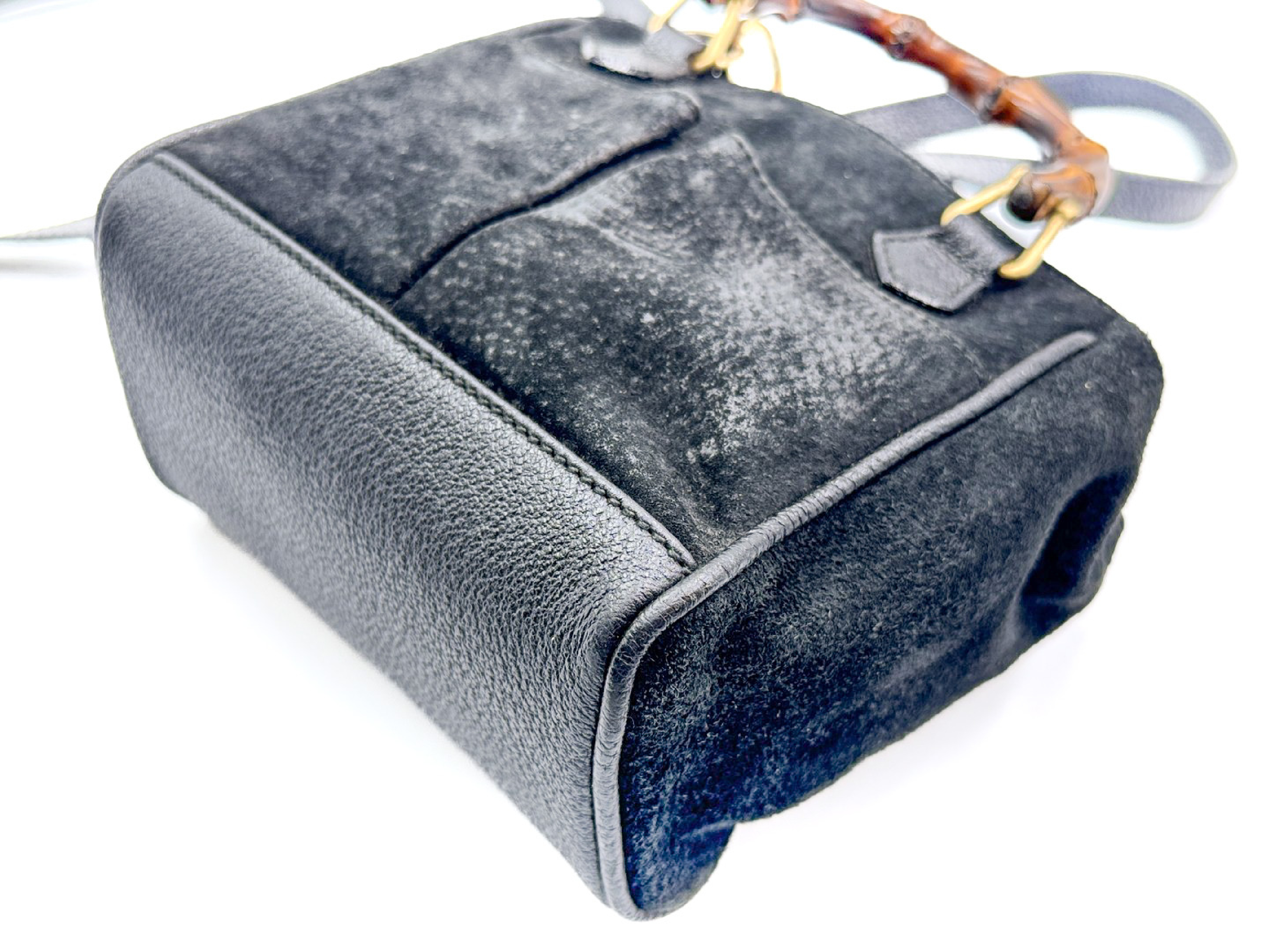 2-way bag with strap, bamboo handle, black leather, 007.2214 handbag — view 6