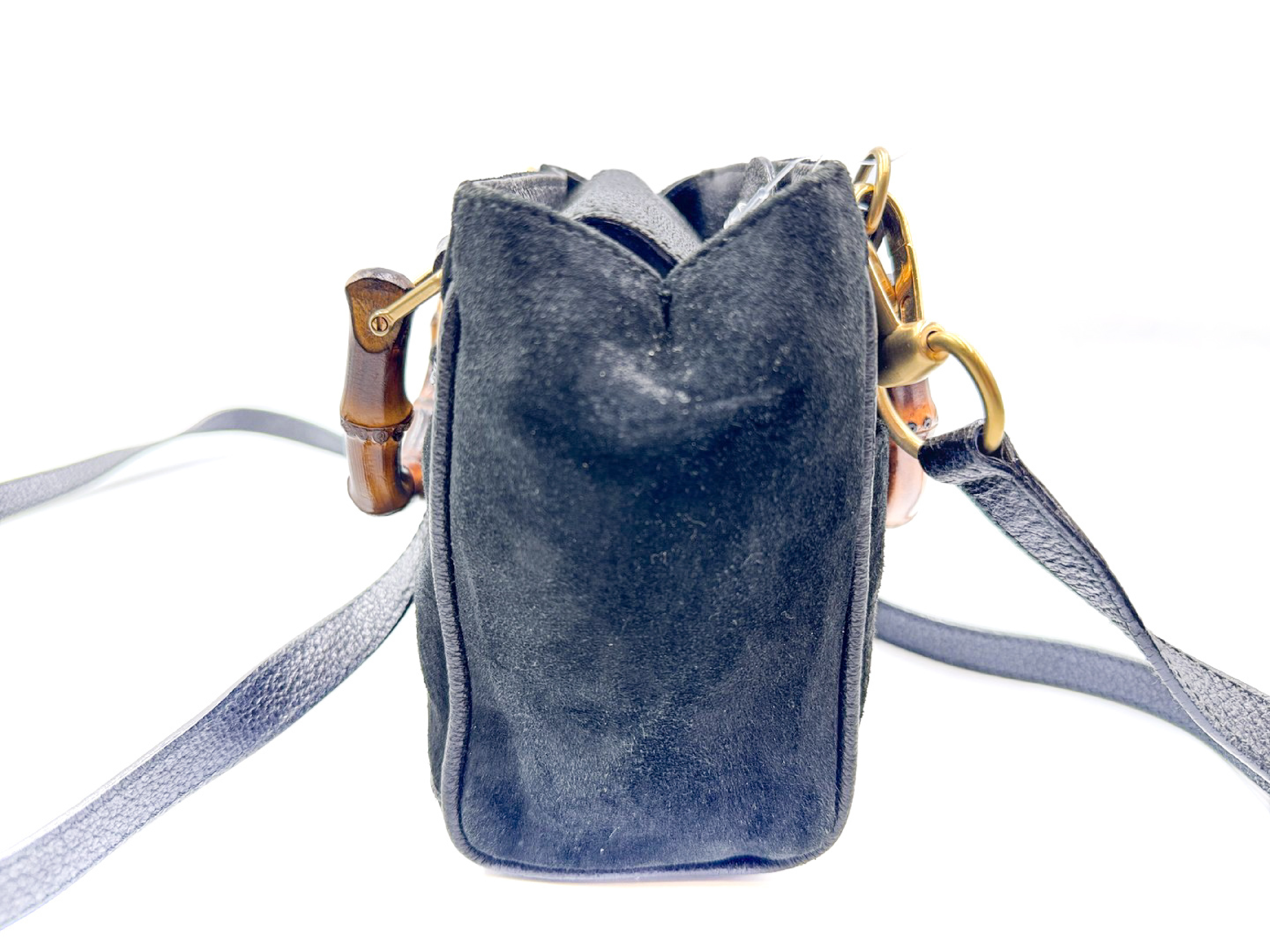 2-way bag with strap, bamboo handle, black leather, 007.2214 handbag — view 7