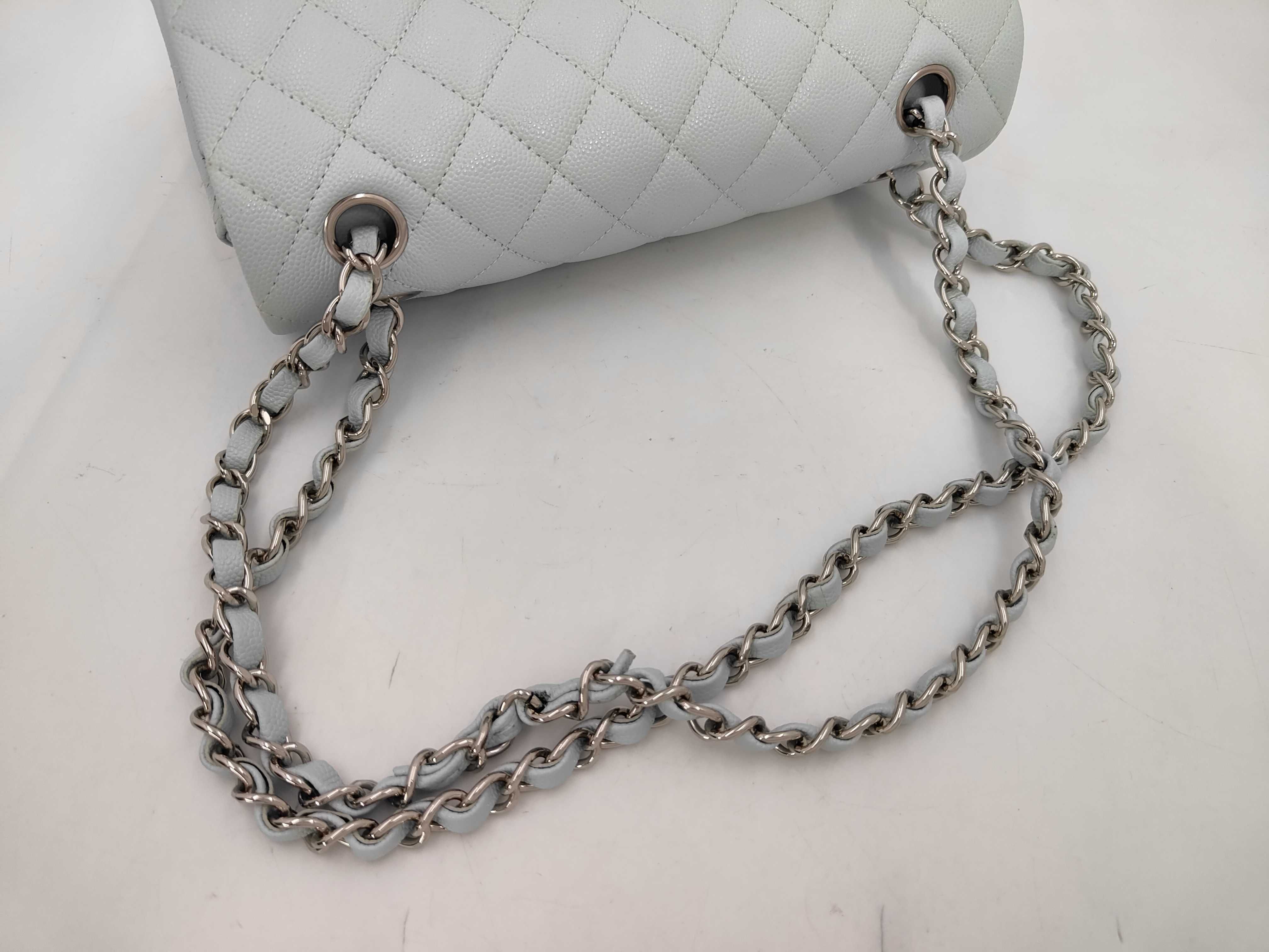 Matelassé 23 Caviar Skin Shoulder Bag with Silver Hardware, Light Blue, Double Flap, Serial Number Plate — view 3