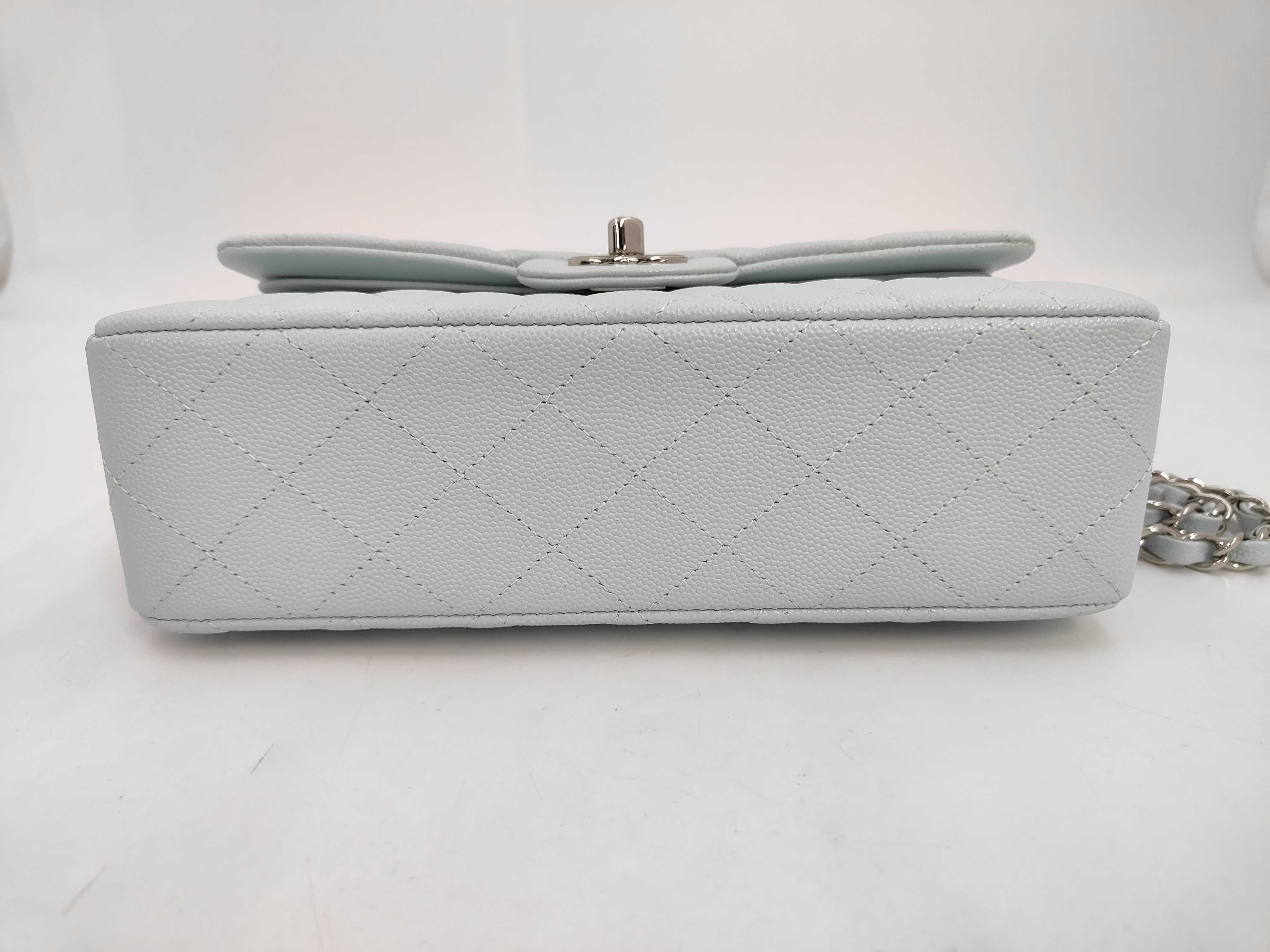 Matelassé 23 Caviar Skin Shoulder Bag with Silver Hardware, Light Blue, Double Flap, Serial Number Plate — view 6
