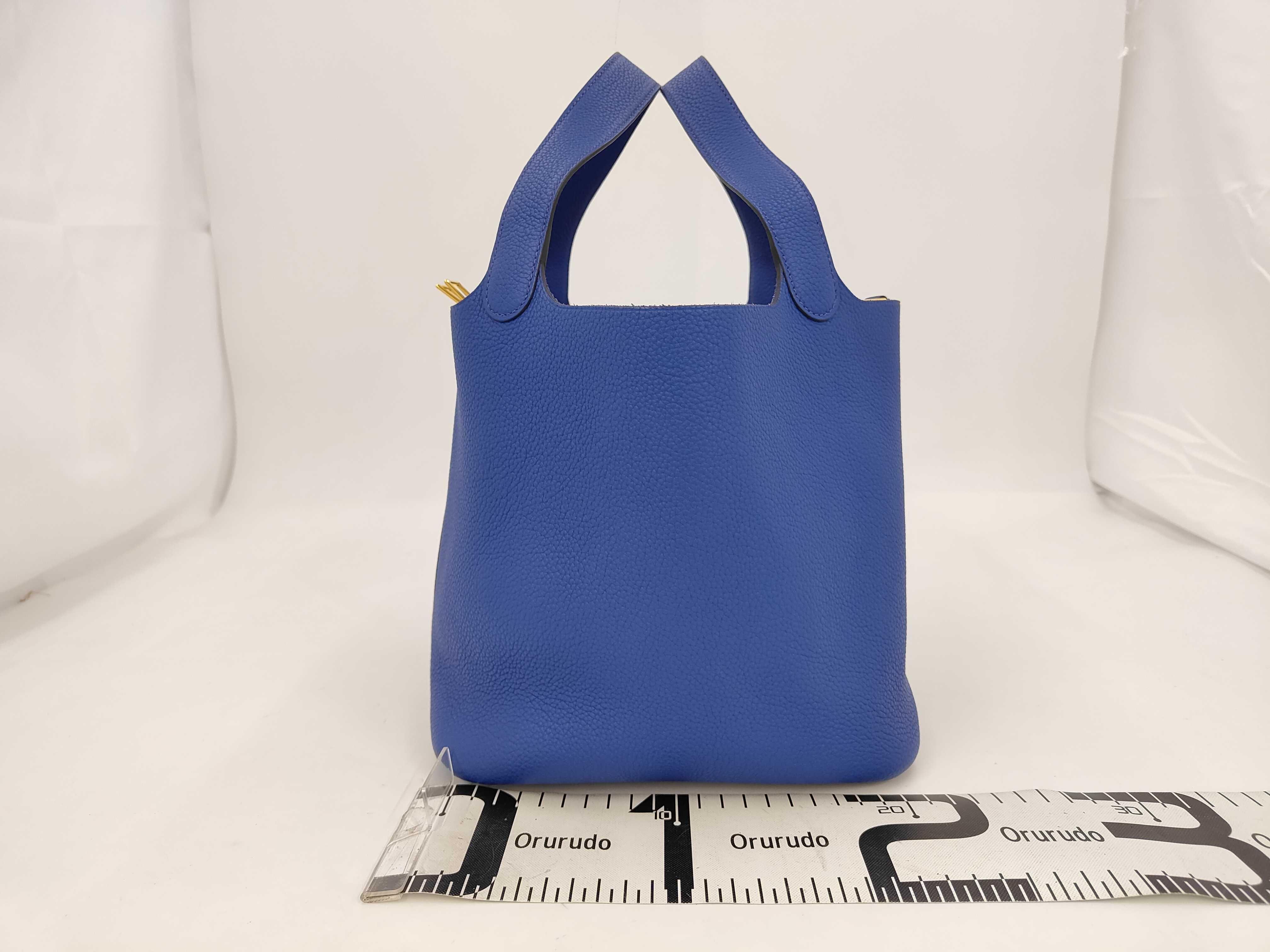 Picotin Lock PM Togo Leather Handbag, Blue — view 2
