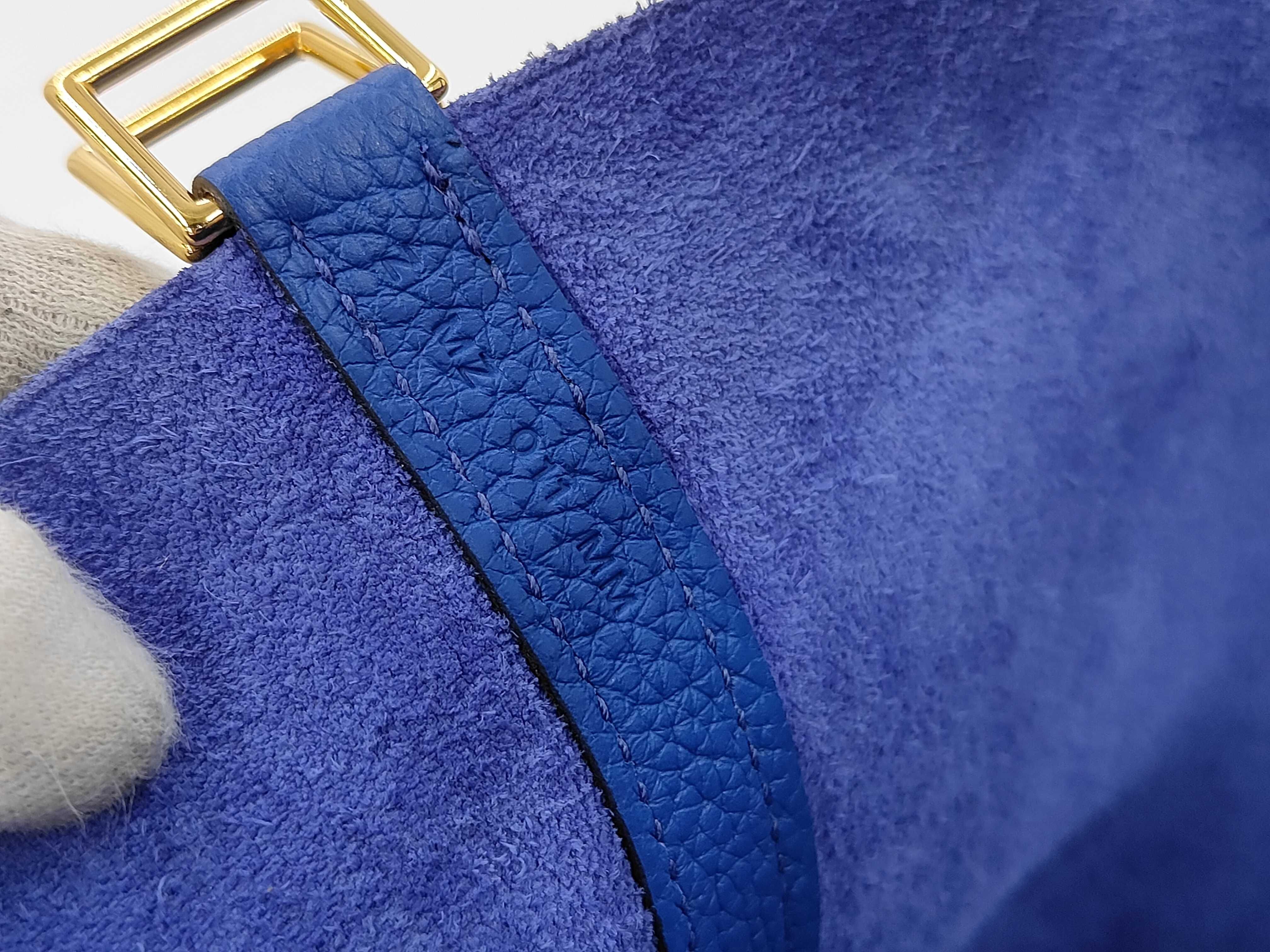 Picotin Lock PM Togo Leather Handbag, Blue — view 11