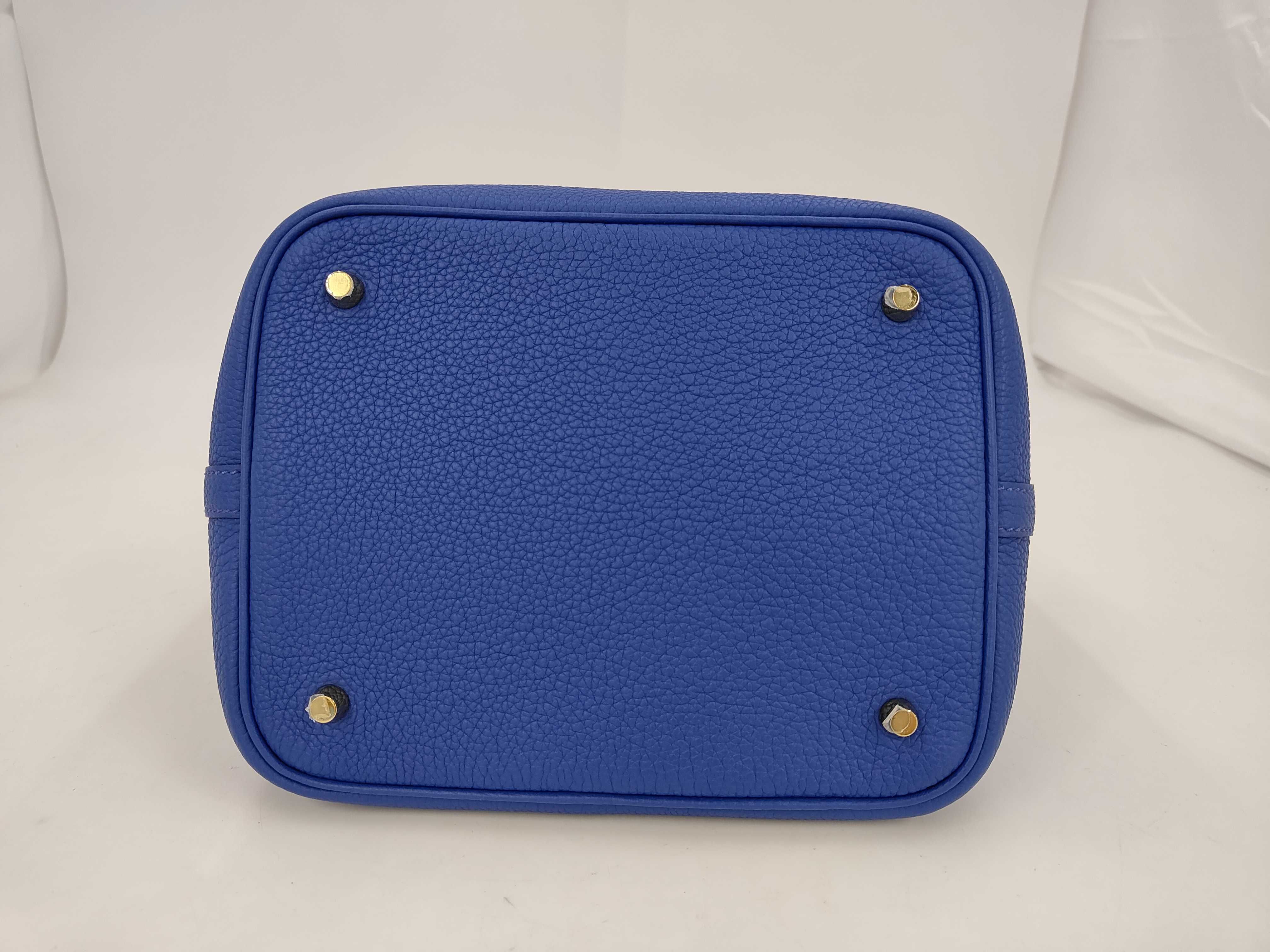 Picotin Lock PM Togo Leather Handbag, Blue — view 4