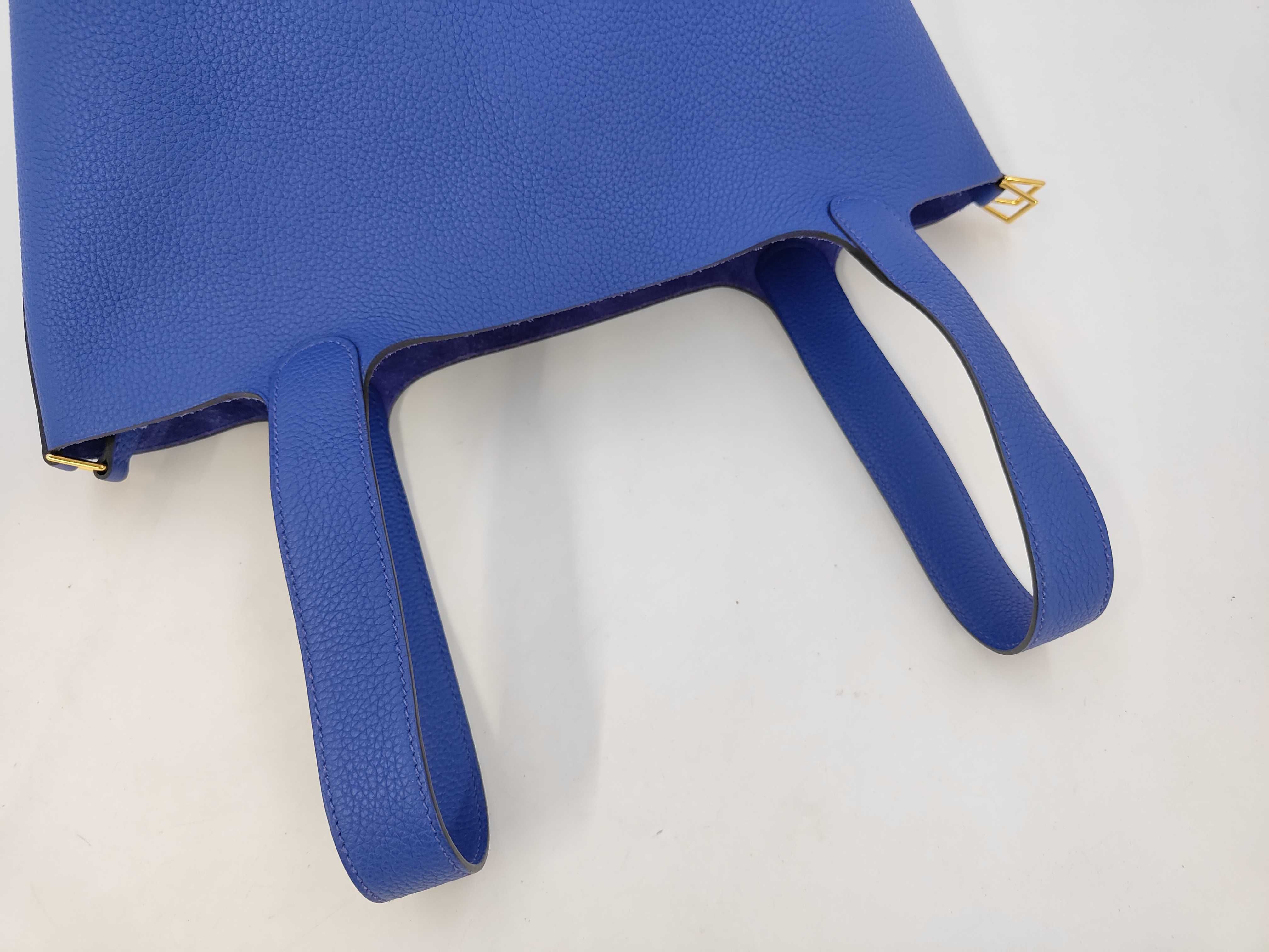 Picotin Lock PM Togo Leather Handbag, Blue — view 5