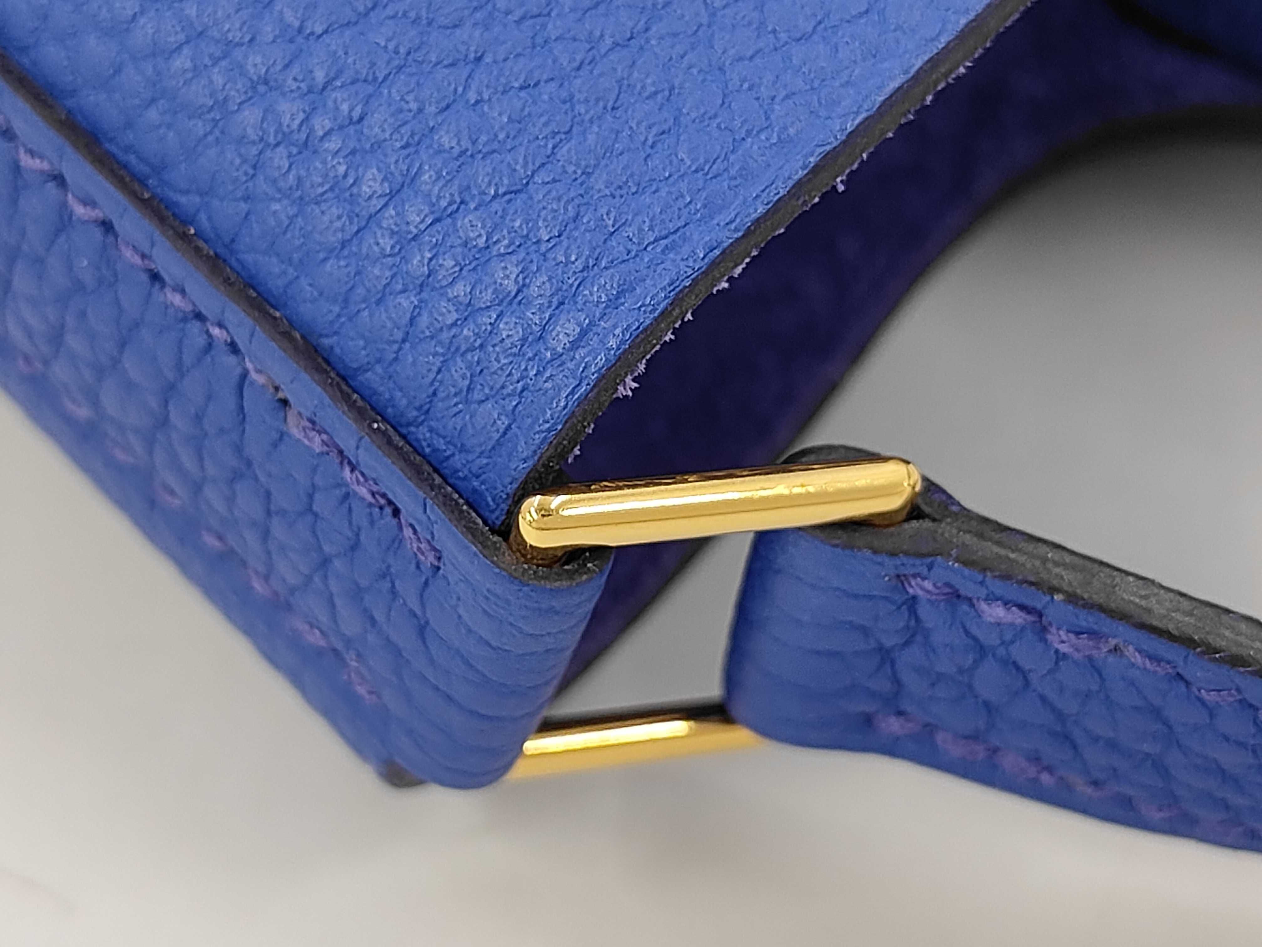 Picotin Lock PM Togo Leather Handbag, Blue — view 7