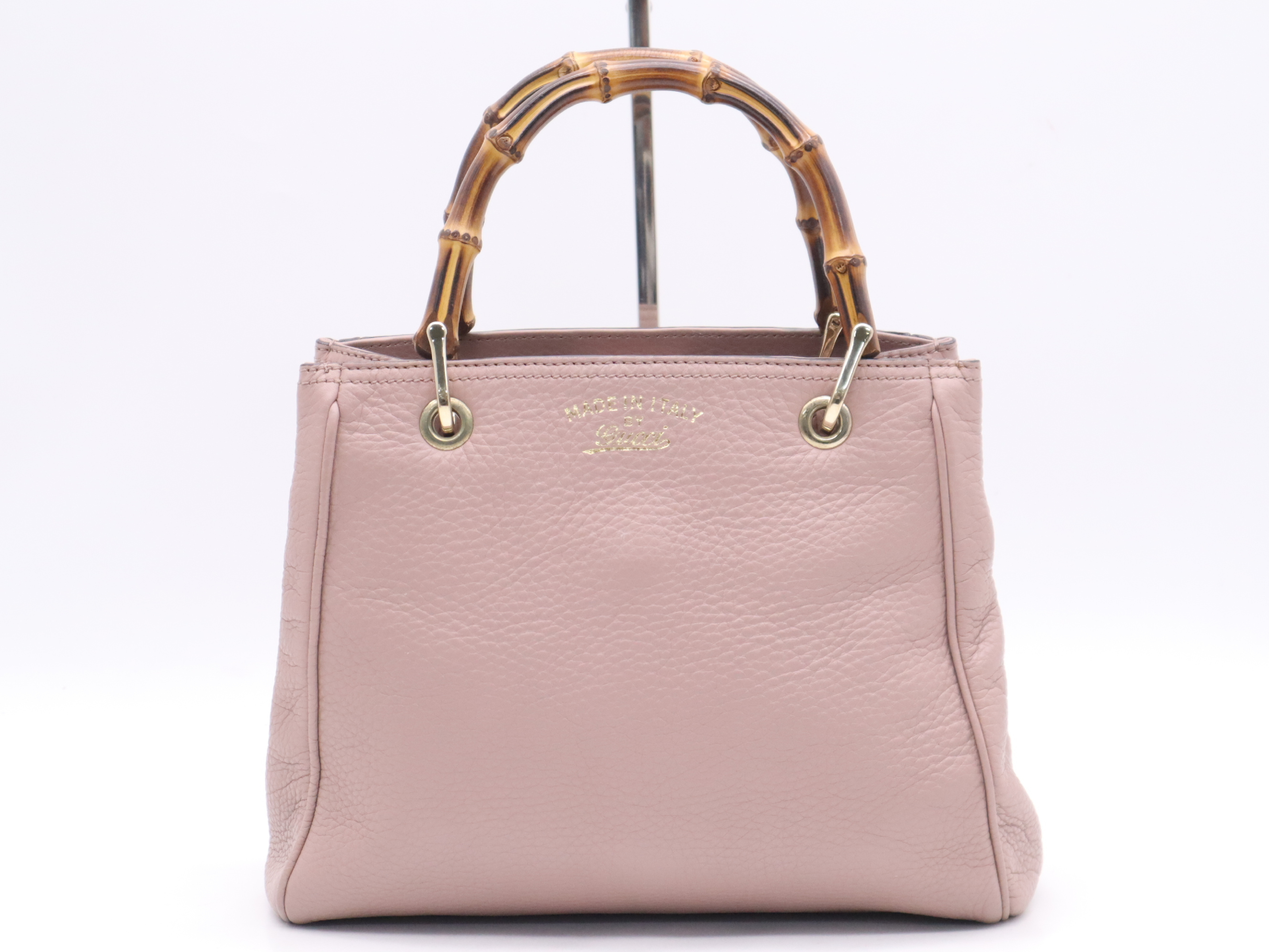 336032 Leather Bamboo Handbag, Pink, Gold Hardware