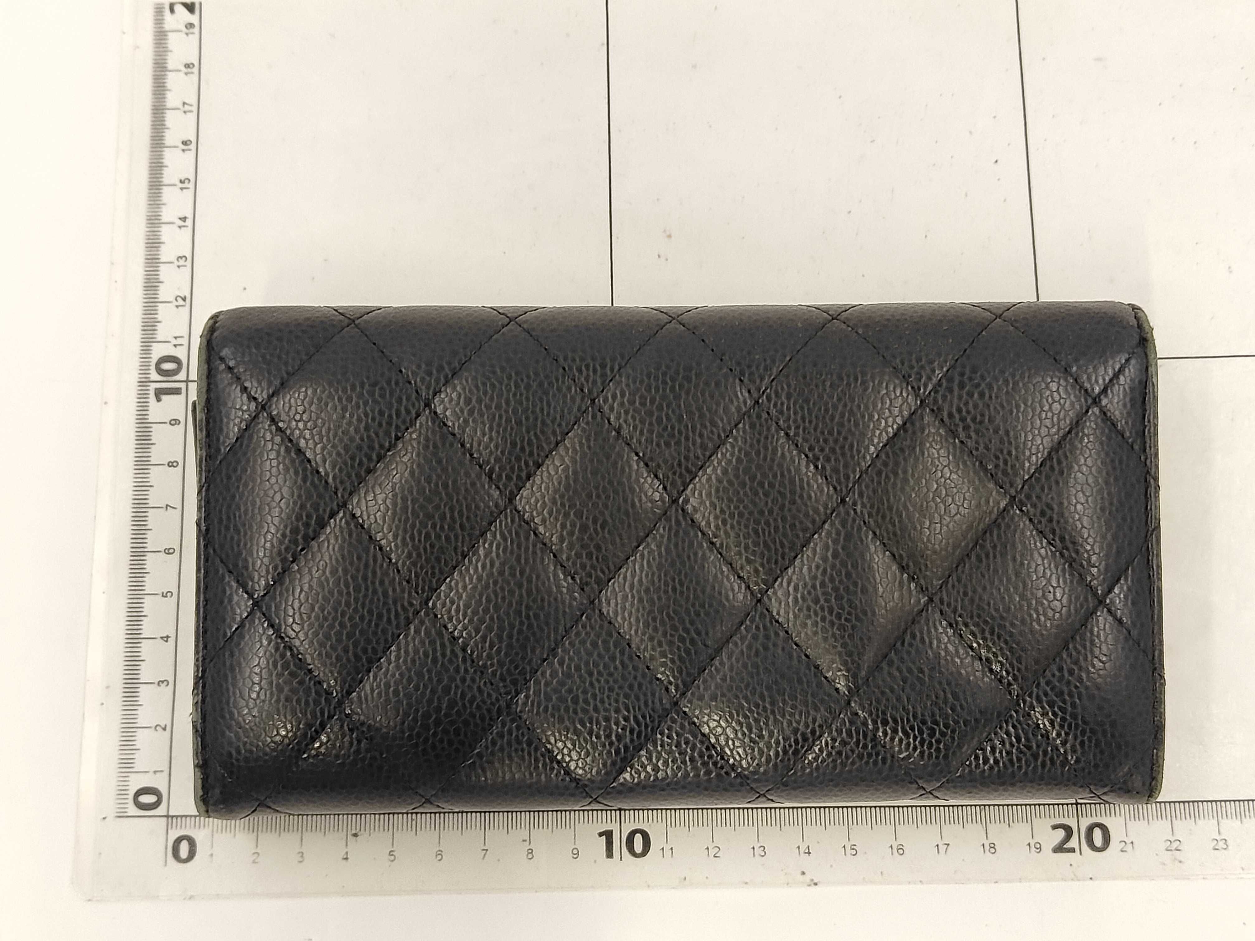 Matelassé Coco Mark Caviar Leather Long Wallet, Black — view 2