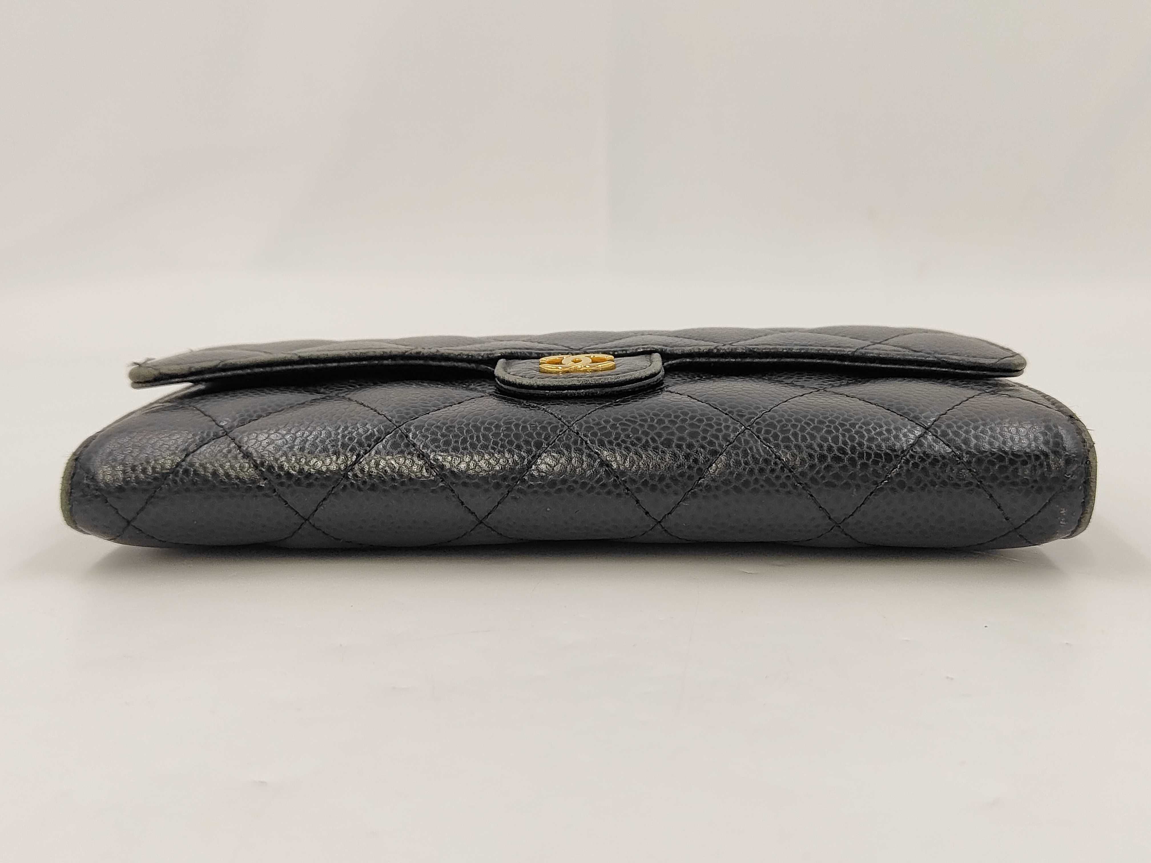 Matelassé Coco Mark Caviar Leather Long Wallet, Black — view 3