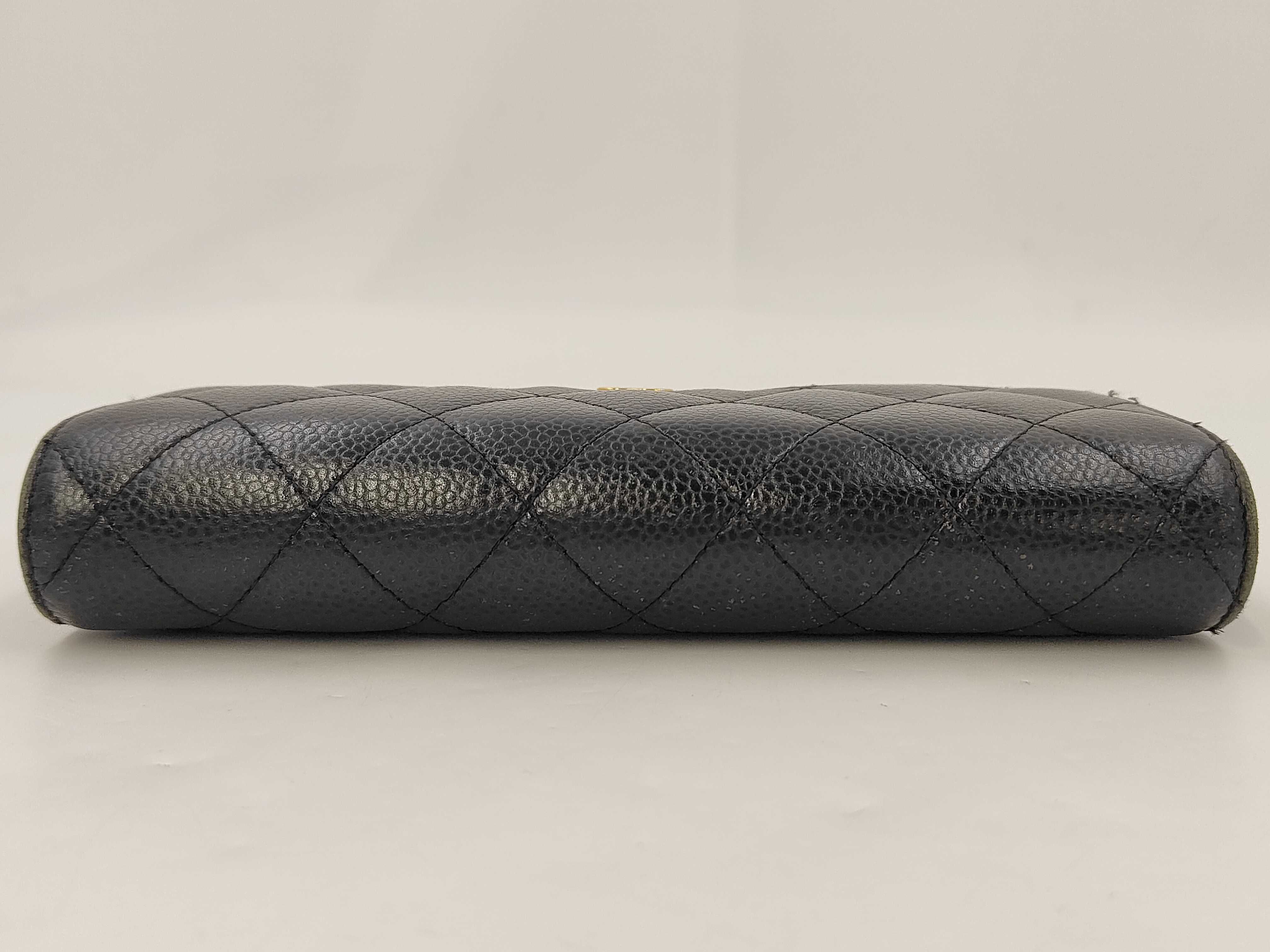 Matelassé Coco Mark Caviar Leather Long Wallet, Black — view 5