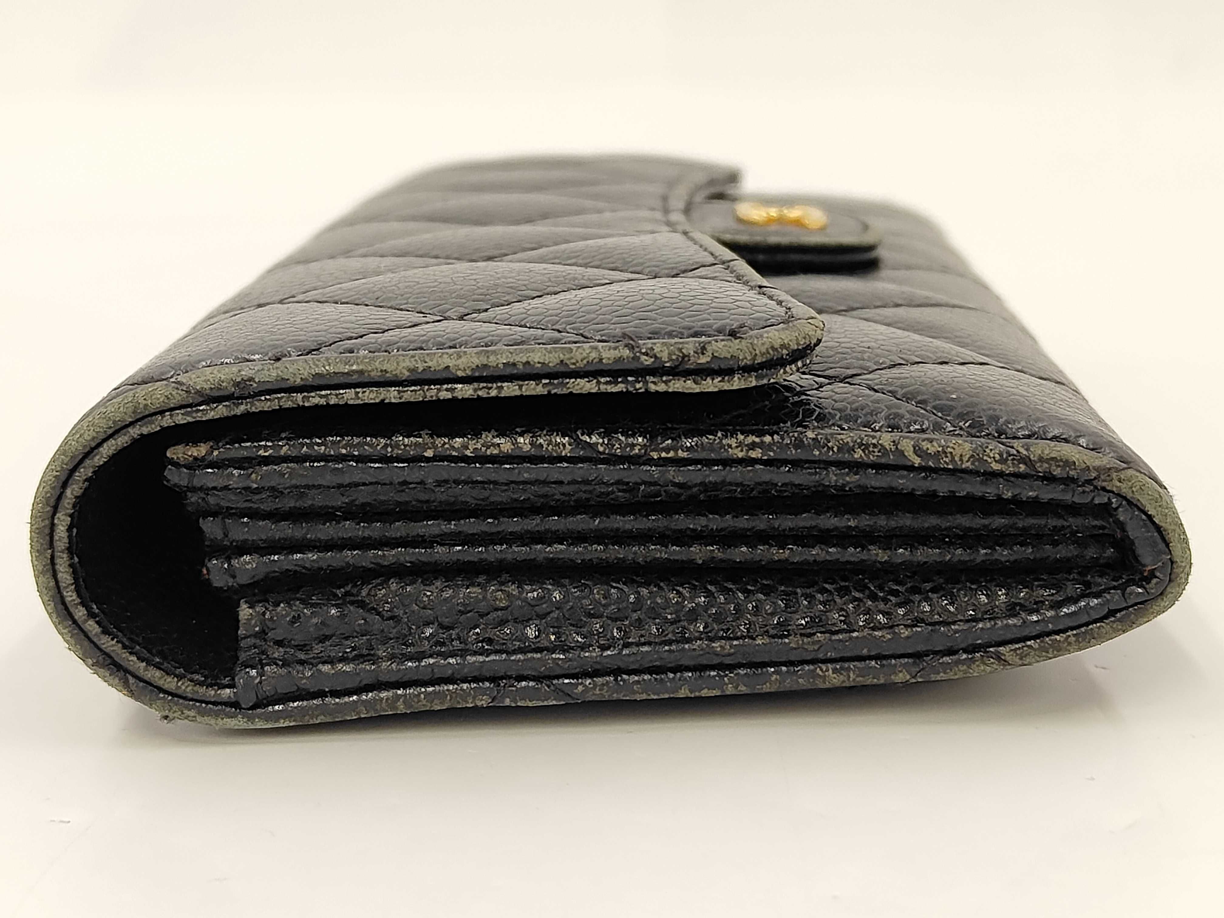 Matelassé Coco Mark Caviar Leather Long Wallet, Black — view 6