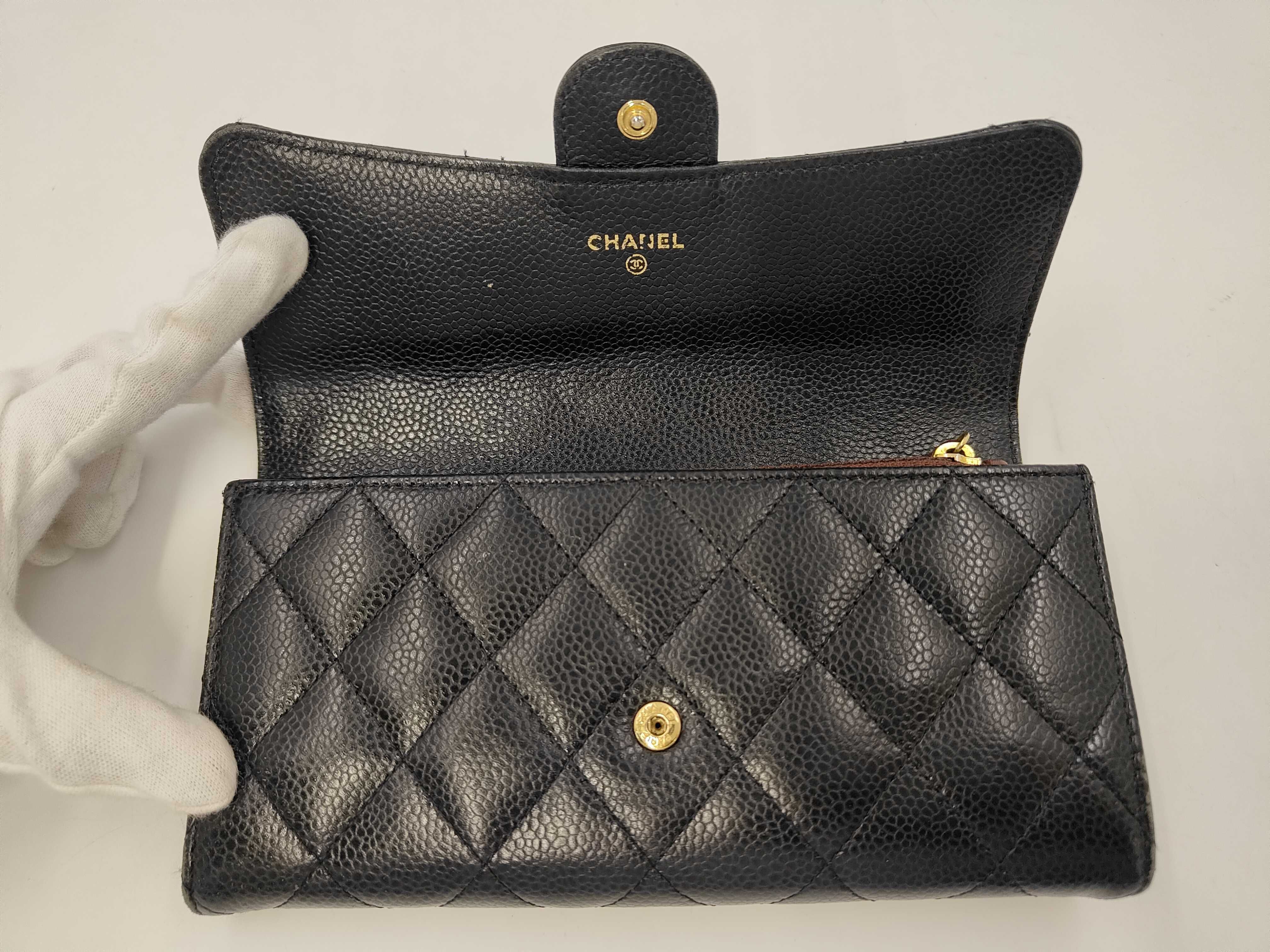 Matelassé Coco Mark Caviar Leather Long Wallet, Black — view 8