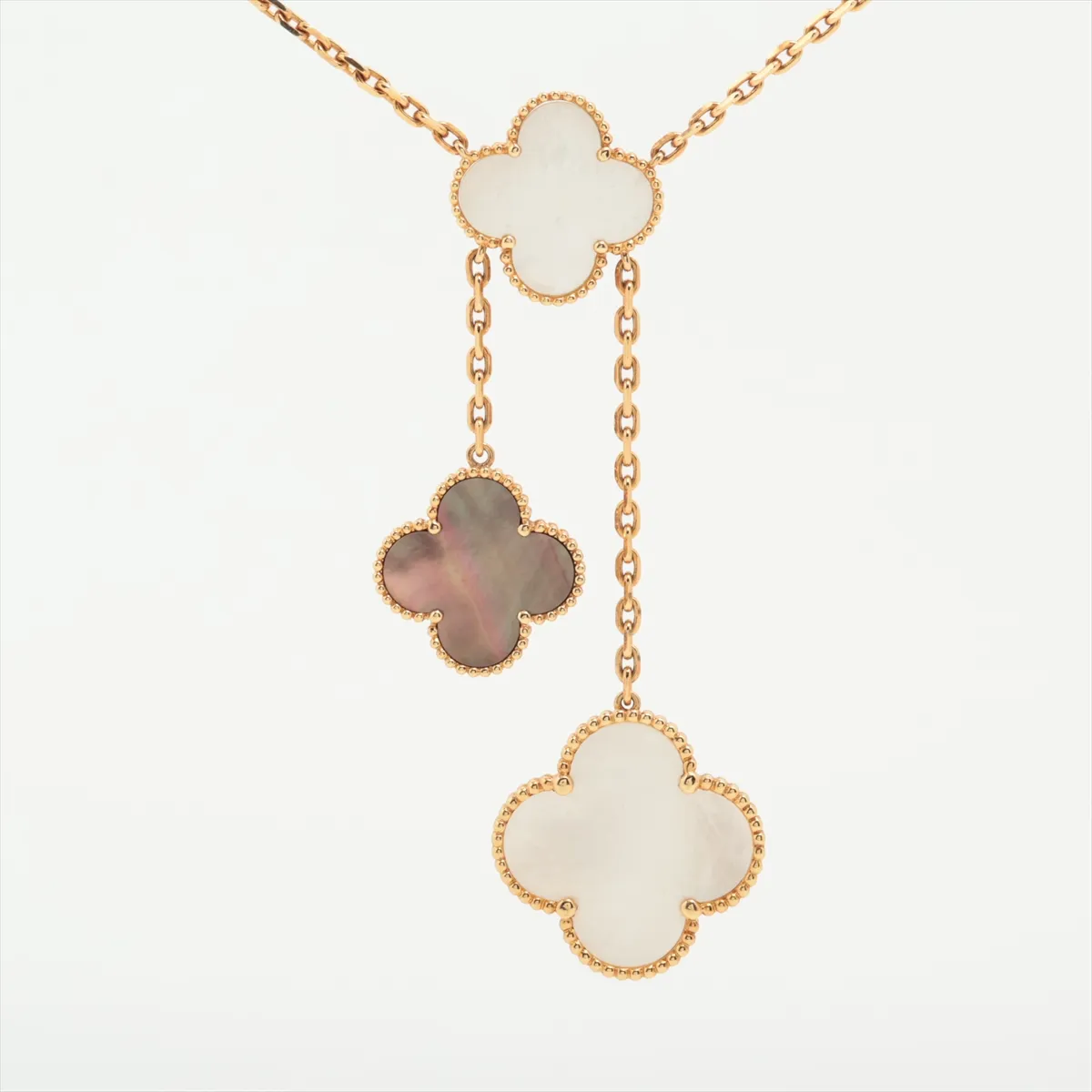 Magic Alhambra 6P Shell Onyx Necklace 750 (YG) 26.7g JB248053 (Note: The clasp has a loose jump ring, some cloudiness on the stones, — view 2