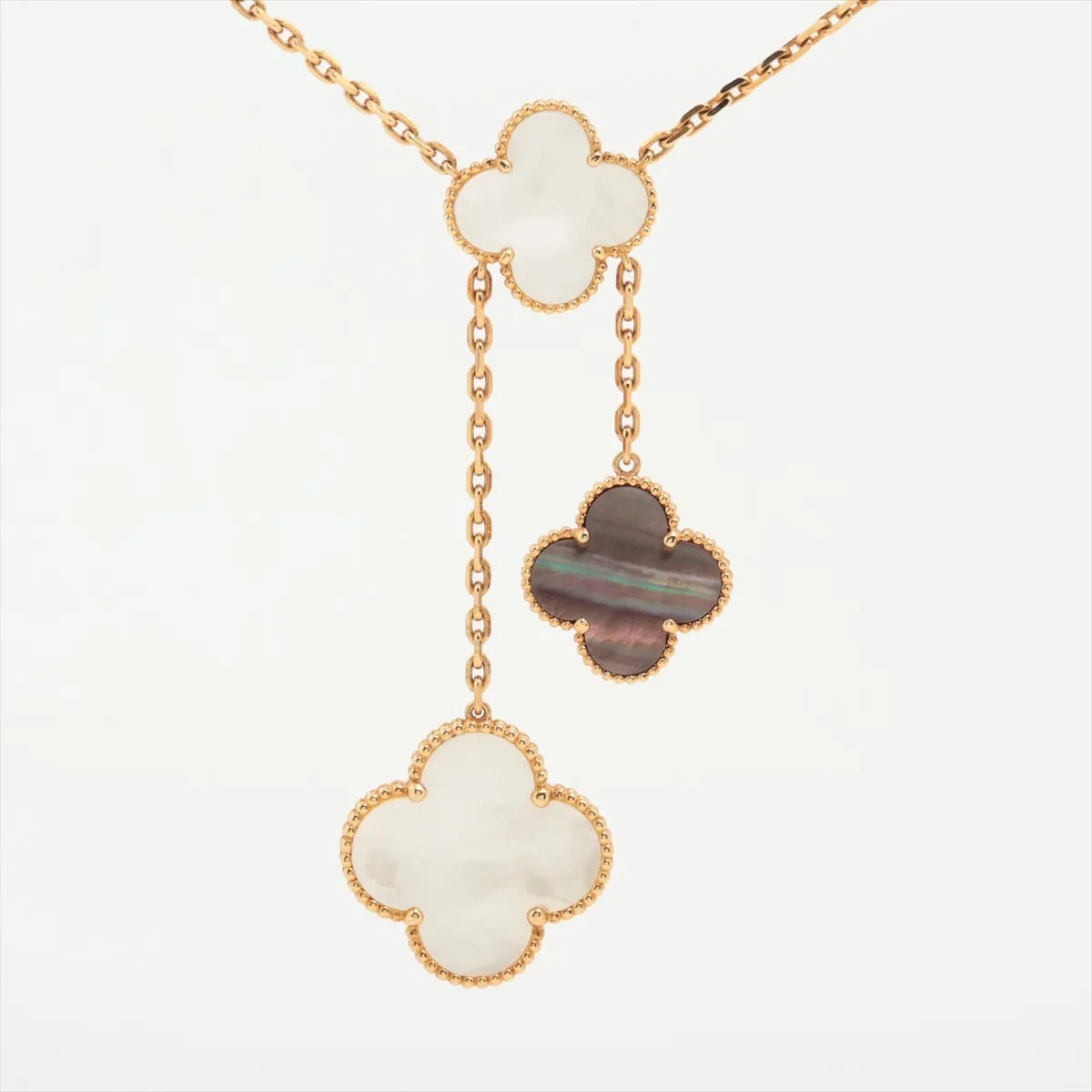 Magic Alhambra 6P Shell Onyx Necklace 750 (YG) 26.7g JB248053 (Note: The clasp has a loose jump ring, some cloudiness on the stones, — view 3