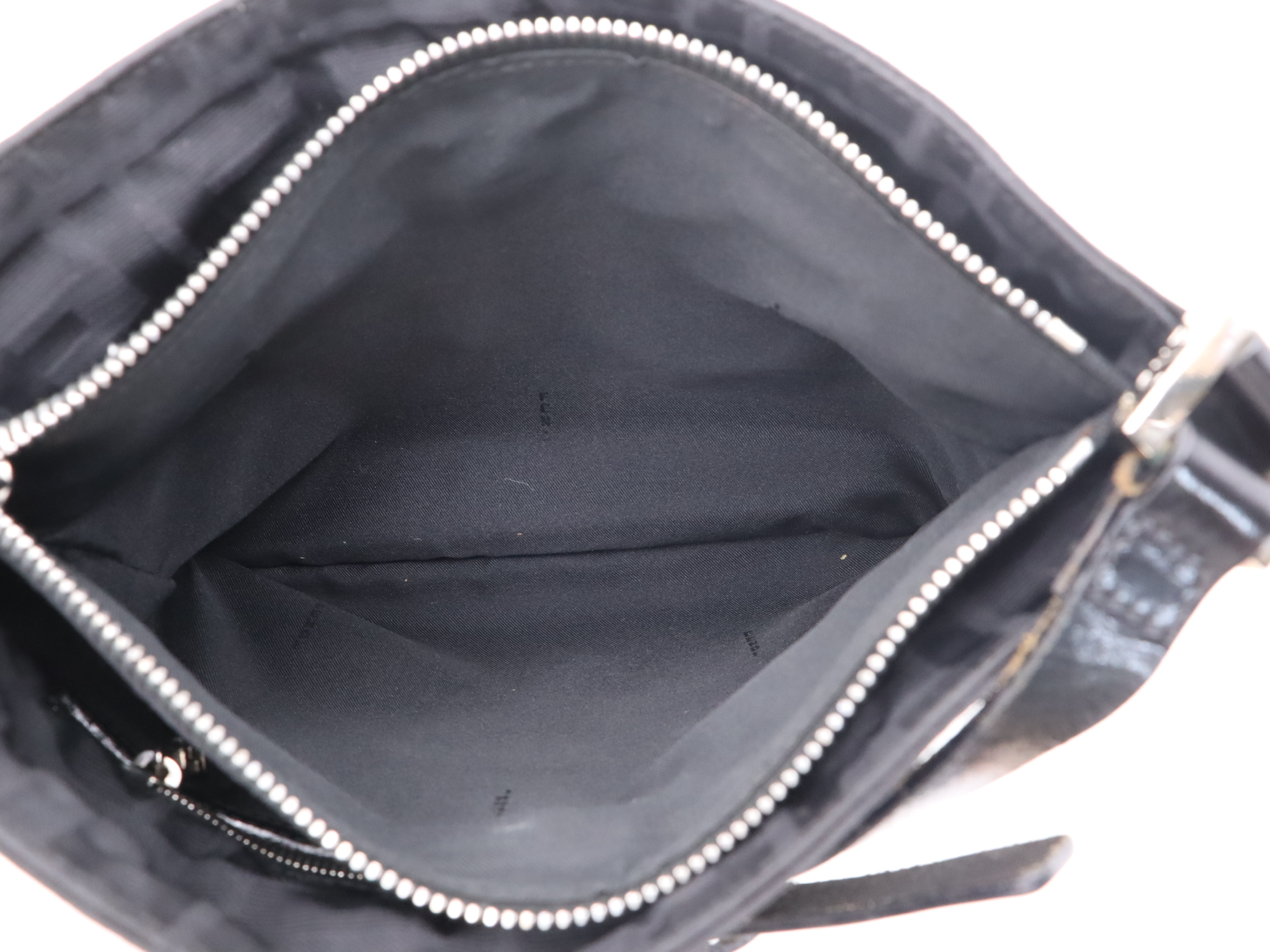 Nylon Zucca Pattern Black Shoulder Bag with Silver Hardware and Dust Bag — view 12