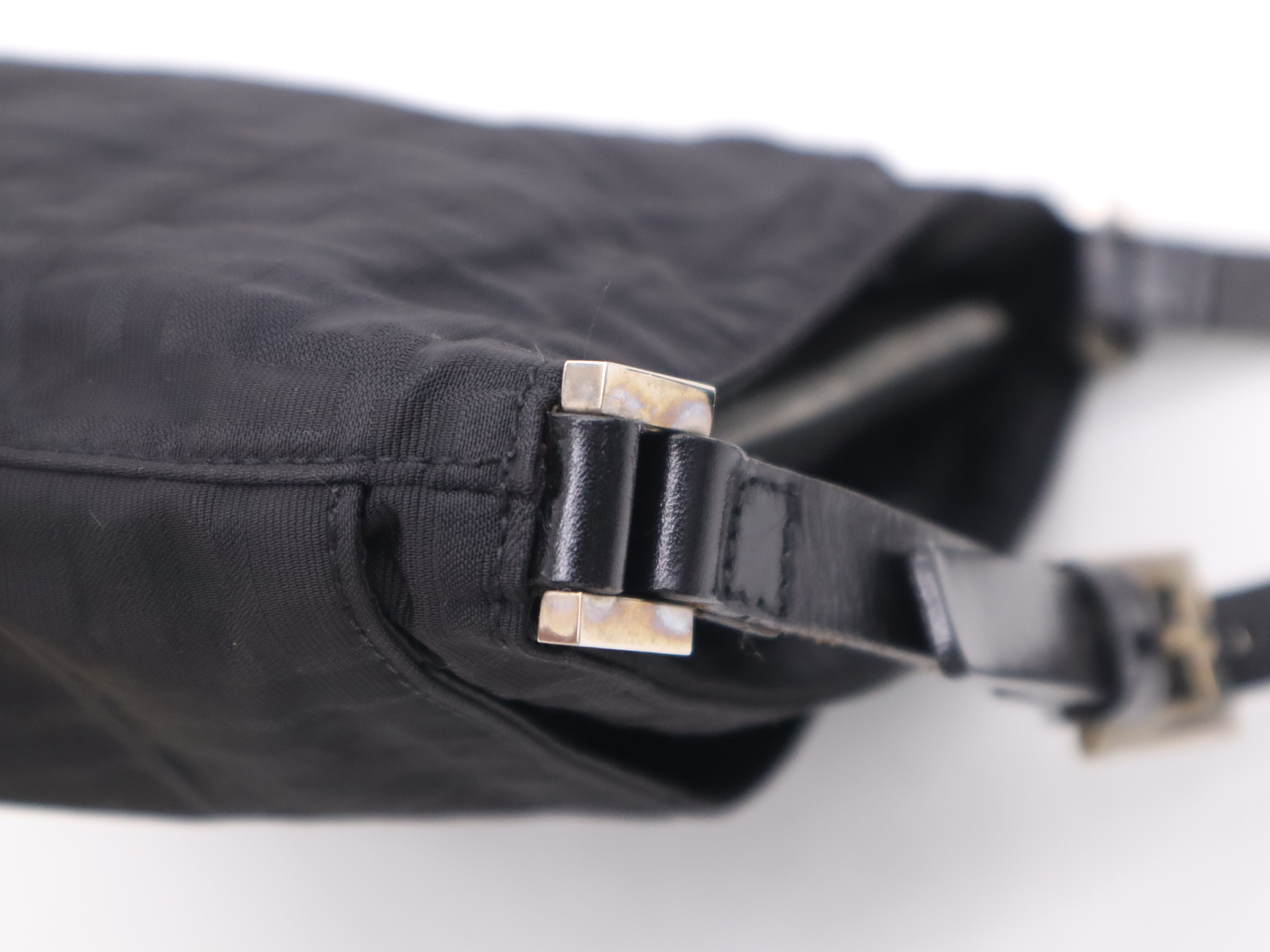 Nylon Zucca Pattern Black Shoulder Bag with Silver Hardware and Dust Bag — view 7