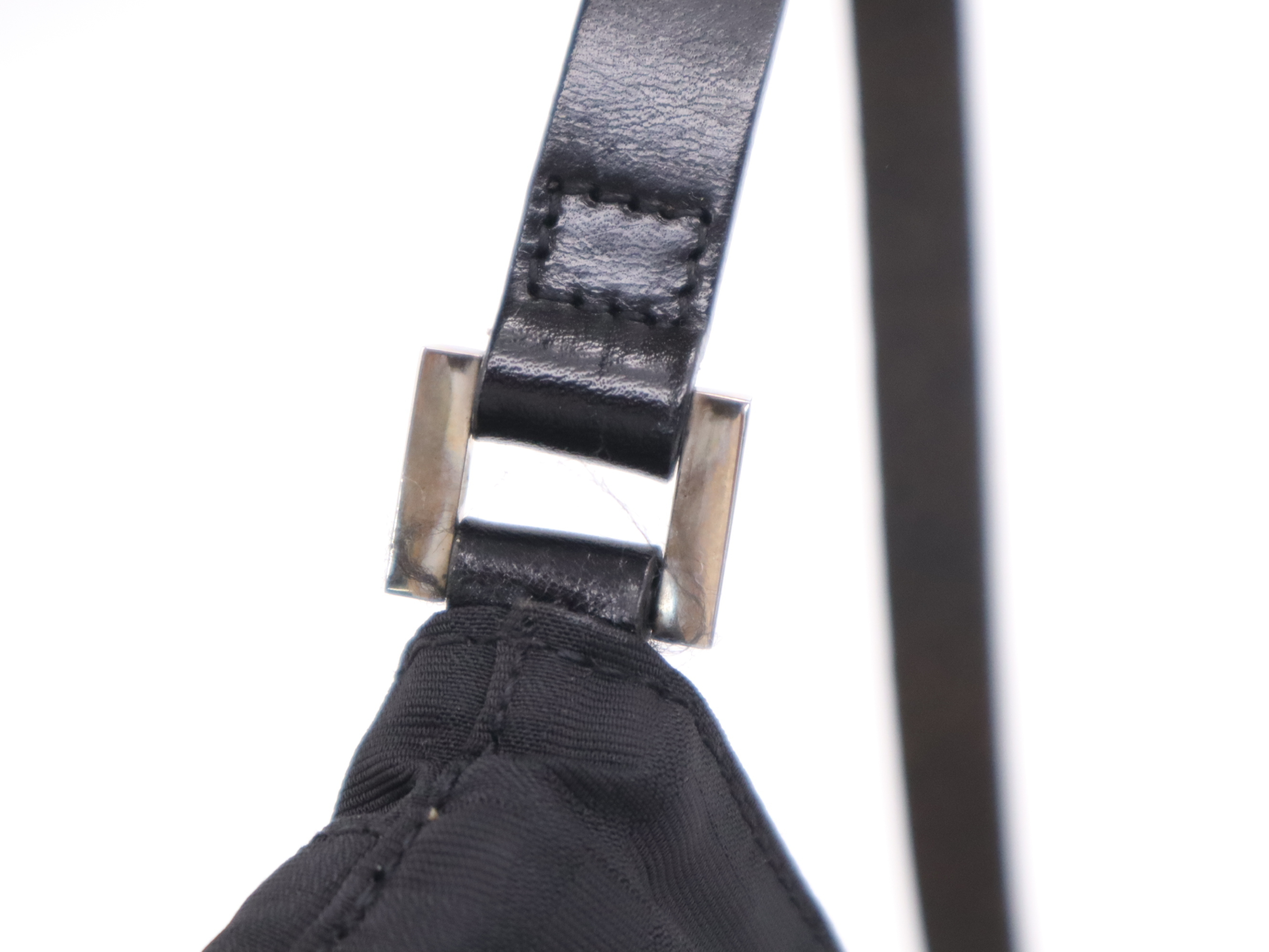 Nylon Zucca Pattern Black Shoulder Bag with Silver Hardware and Dust Bag — view 8