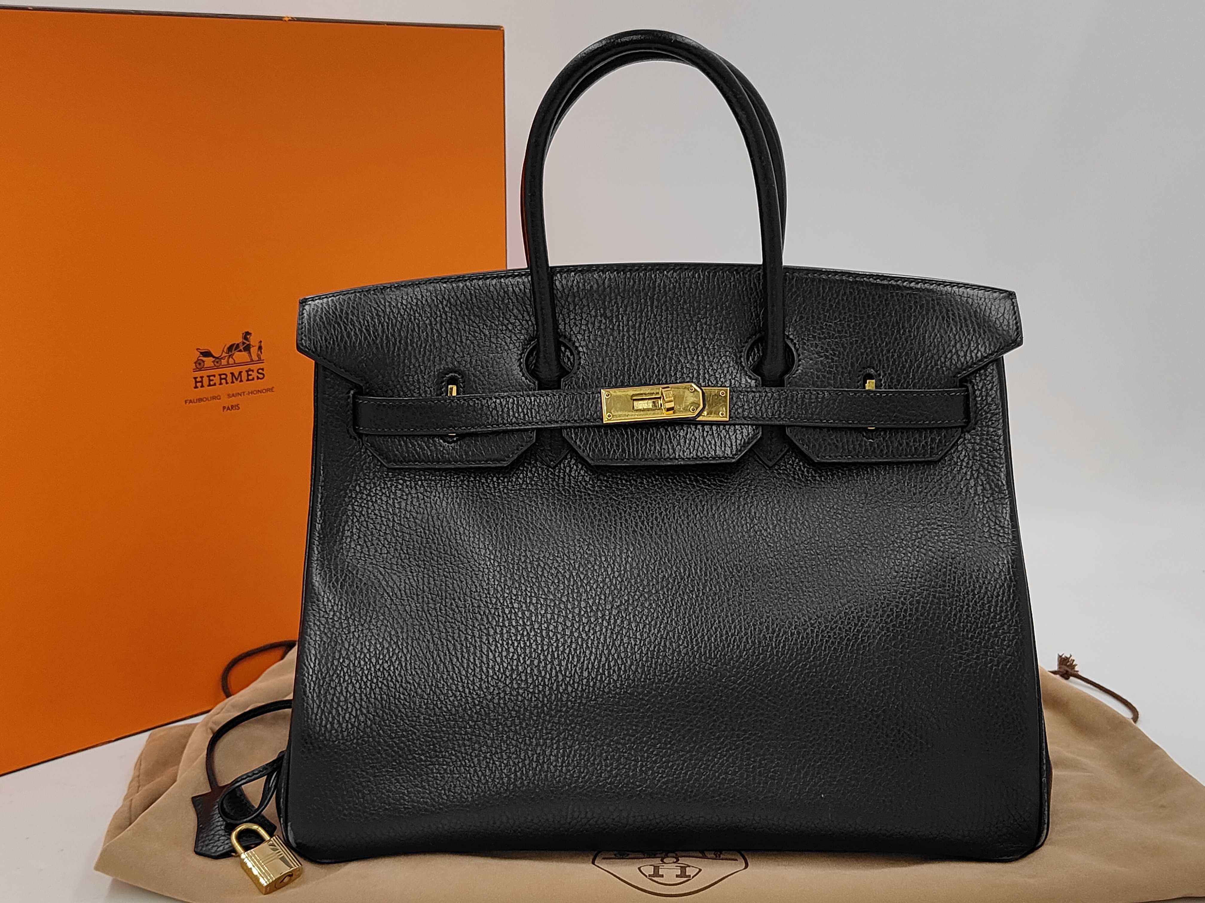 Birkin 35 Ardennes Black Gold Hardware ?A Stamp Handbag