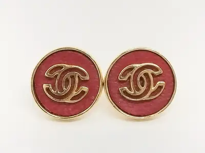 Coco Leather Red Gold Earrings 03P