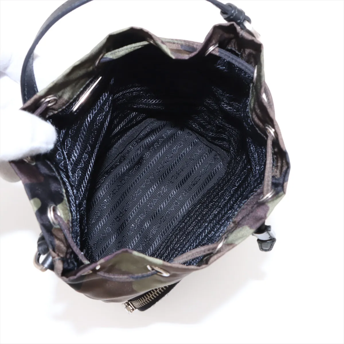 Tessuto Nylon x Leather 2WAY Handbag Green 1N1864 — view 8