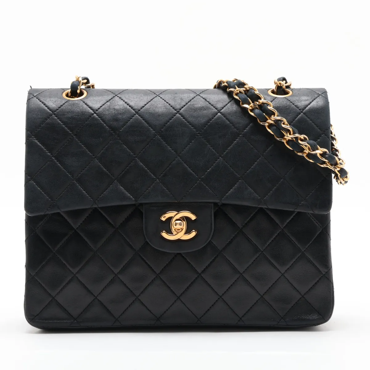 Matelassé Lambskin Double Flap Double Chain Bag, Black with Gold Hardware, 0955717 (Serial Number in the 0s)