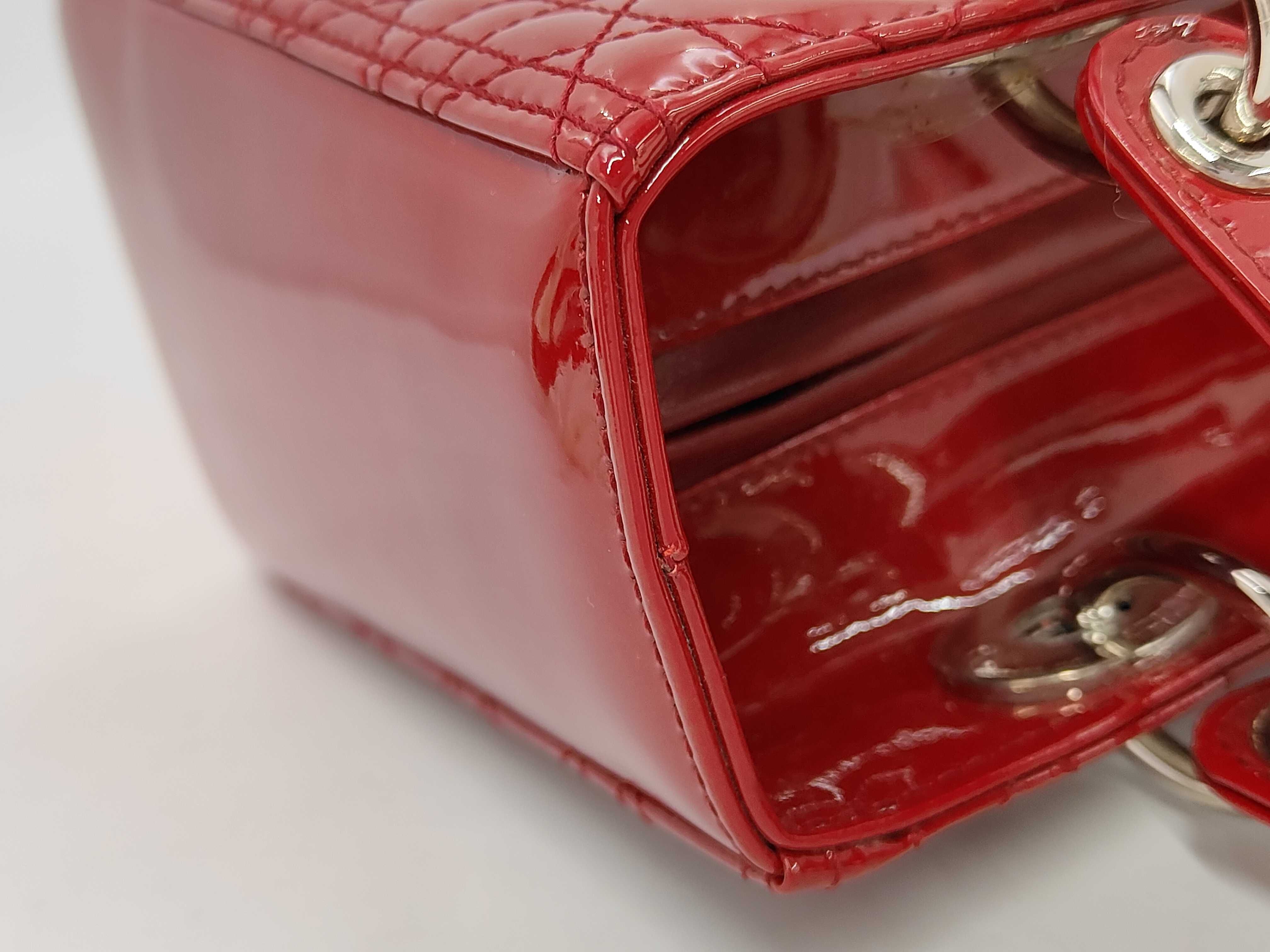 Red Enamel Lady Dior 5 Tier Silver Hardware Handbag — view 13