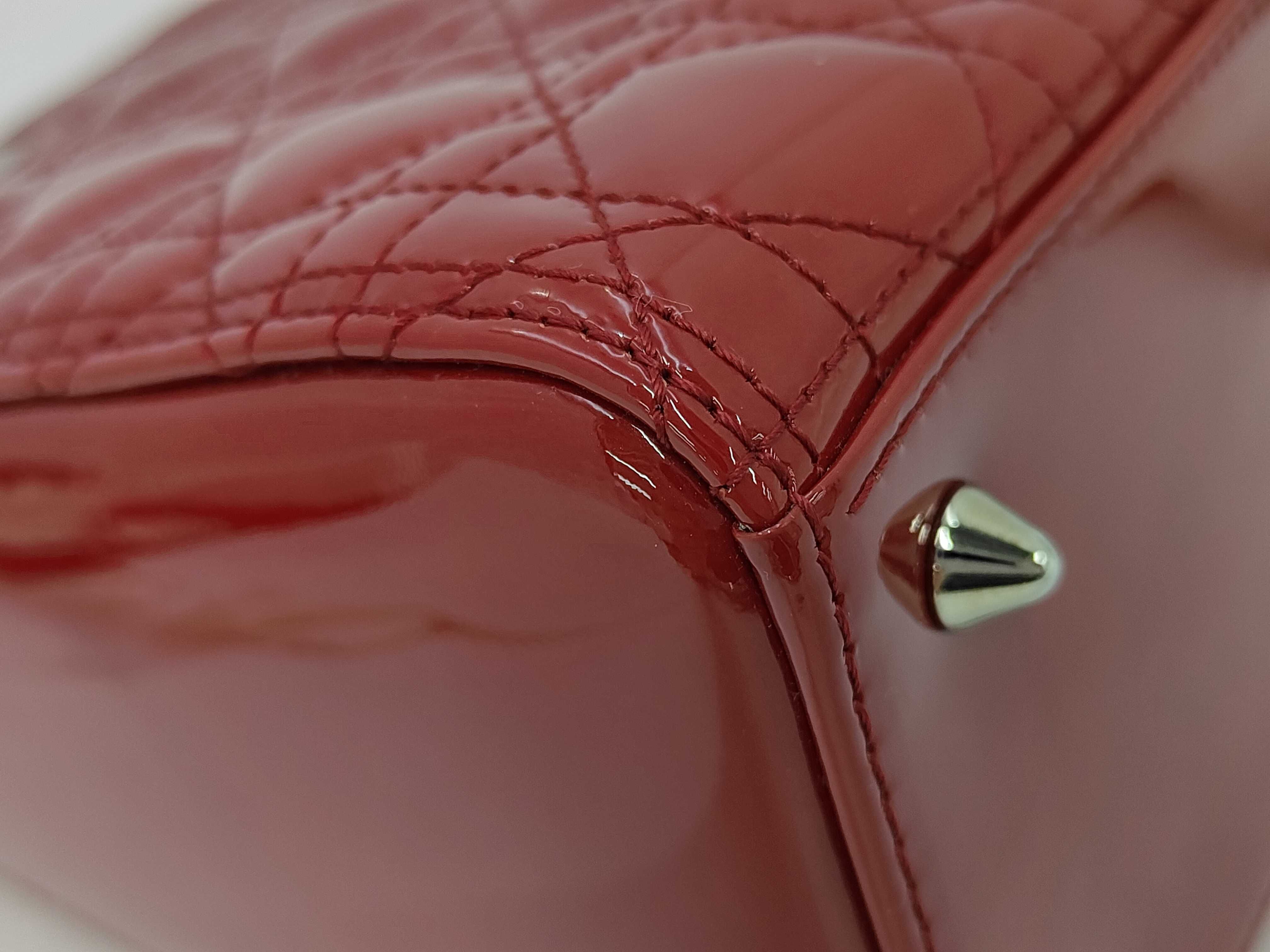 Red Enamel Lady Dior 5 Tier Silver Hardware Handbag — view 3