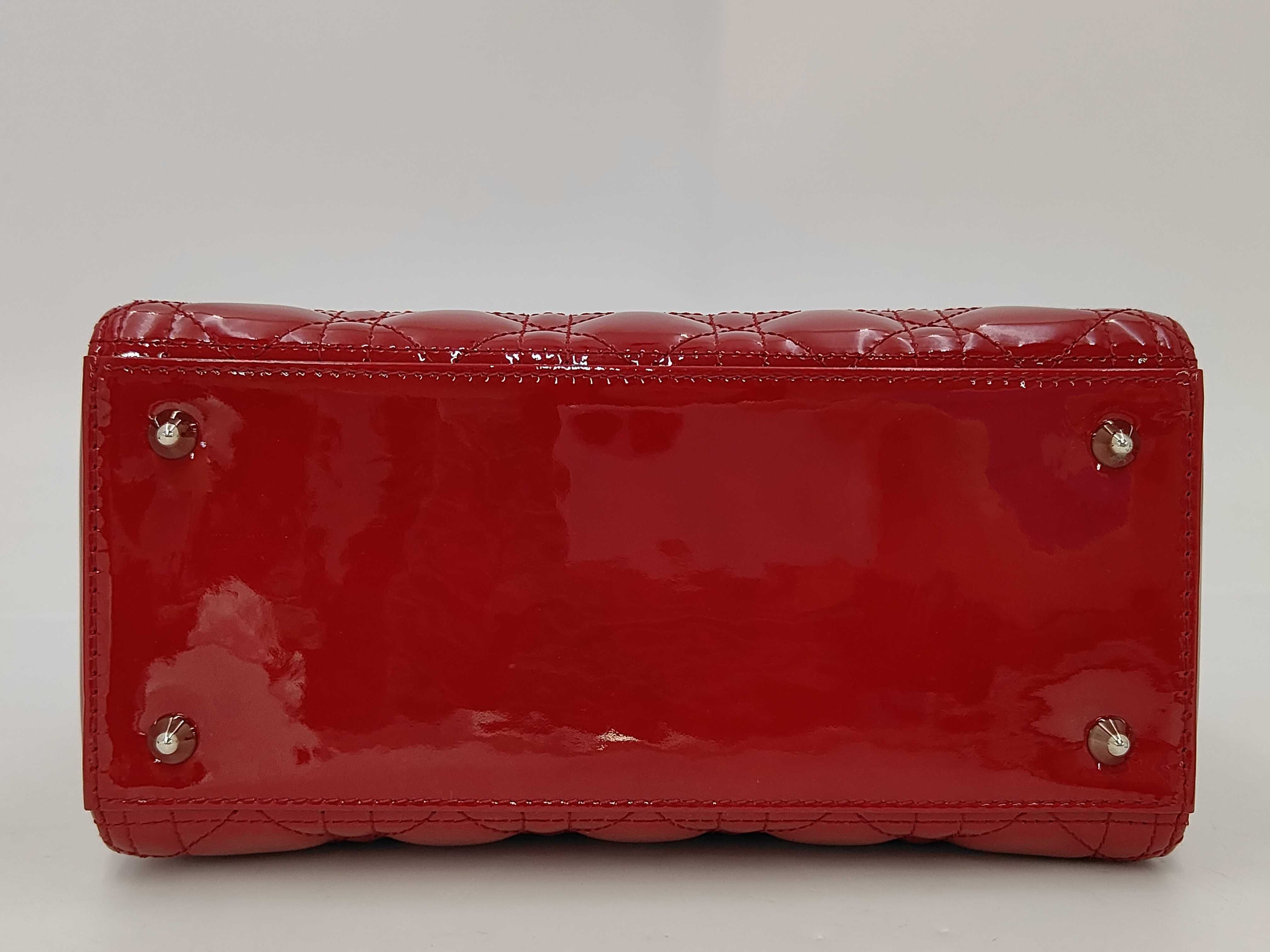 Red Enamel Lady Dior 5 Tier Silver Hardware Handbag — view 4