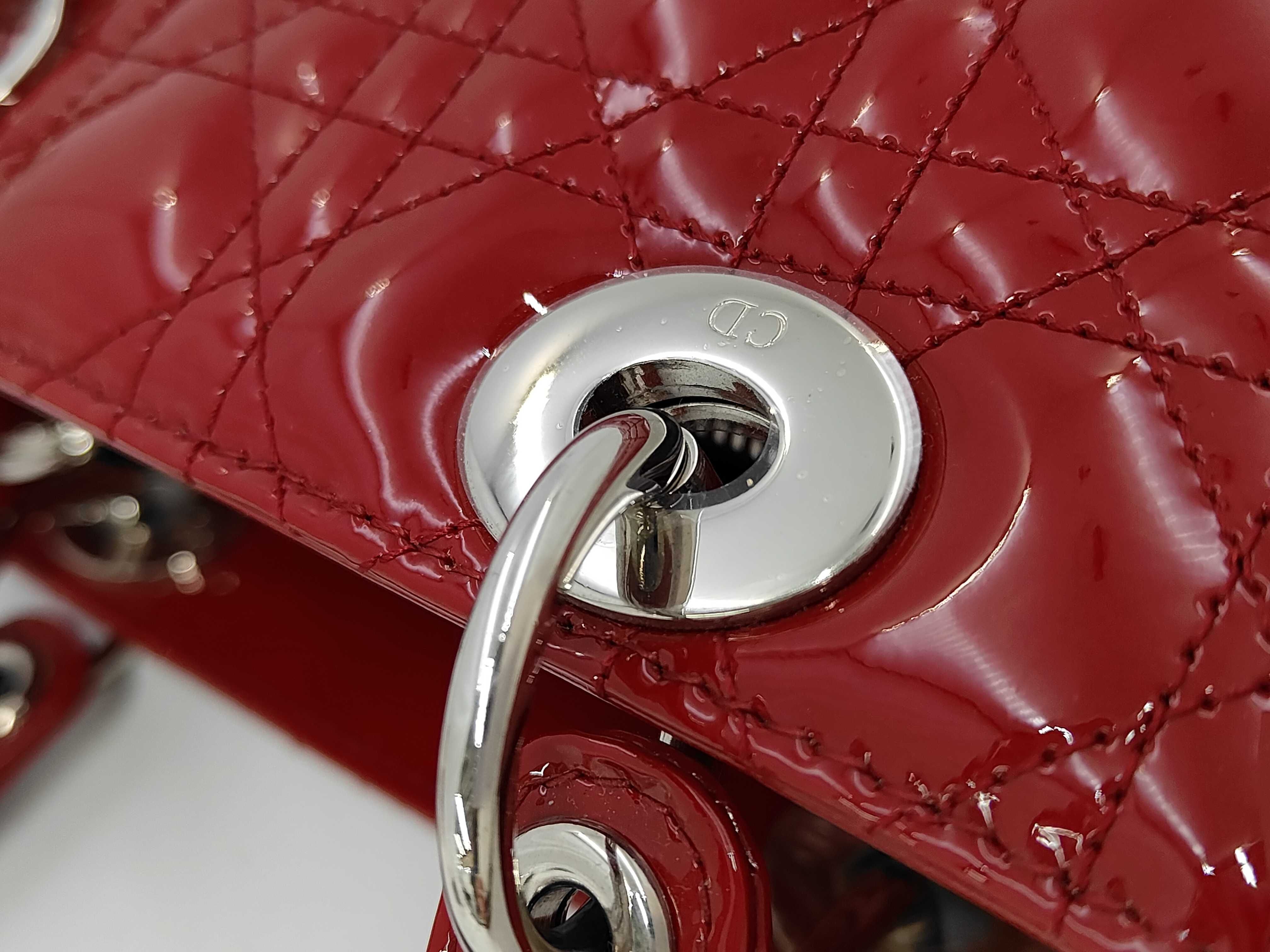 Red Enamel Lady Dior 5 Tier Silver Hardware Handbag — view 7