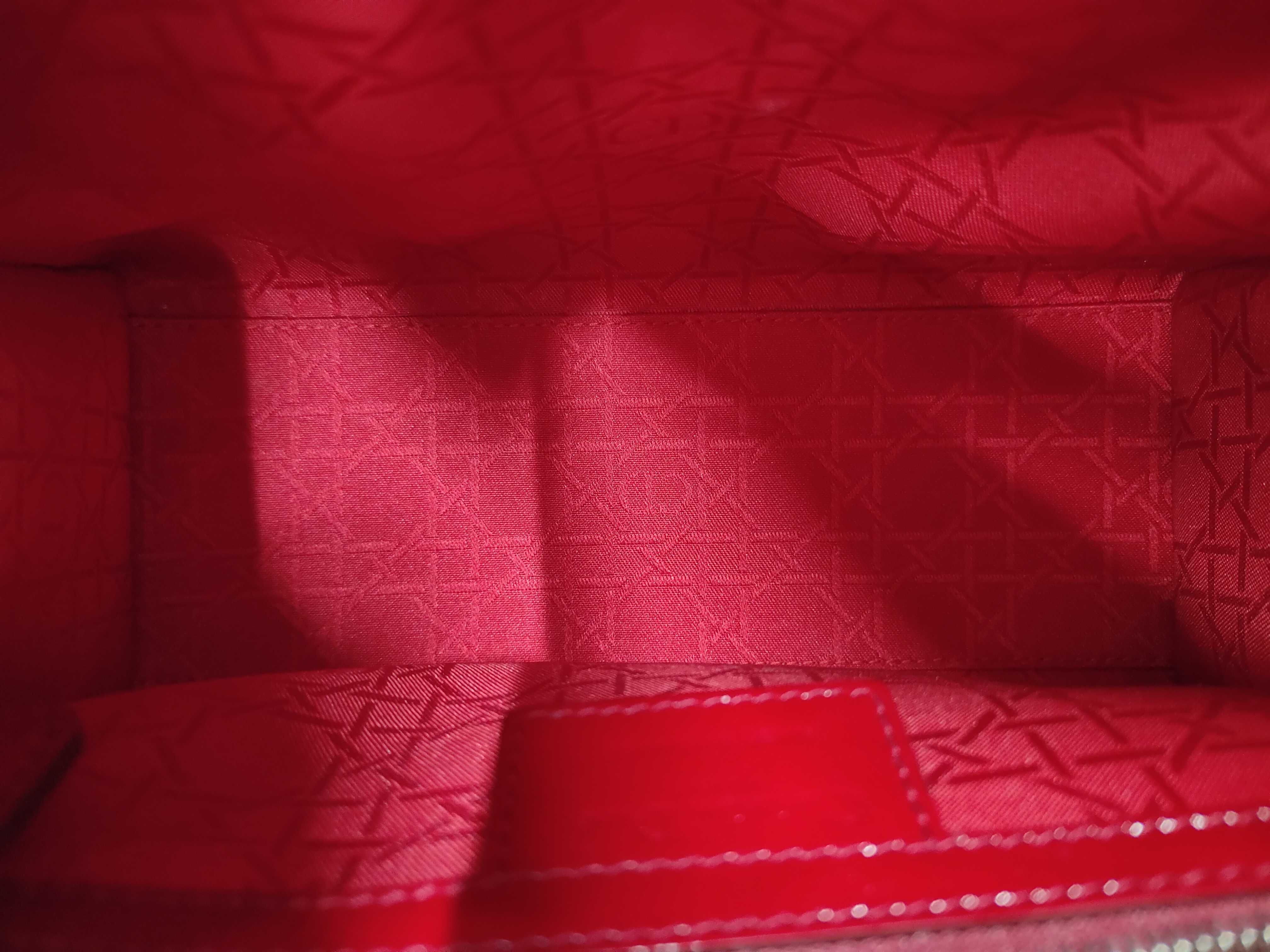 Red Enamel Lady Dior 5 Tier Silver Hardware Handbag — view 8